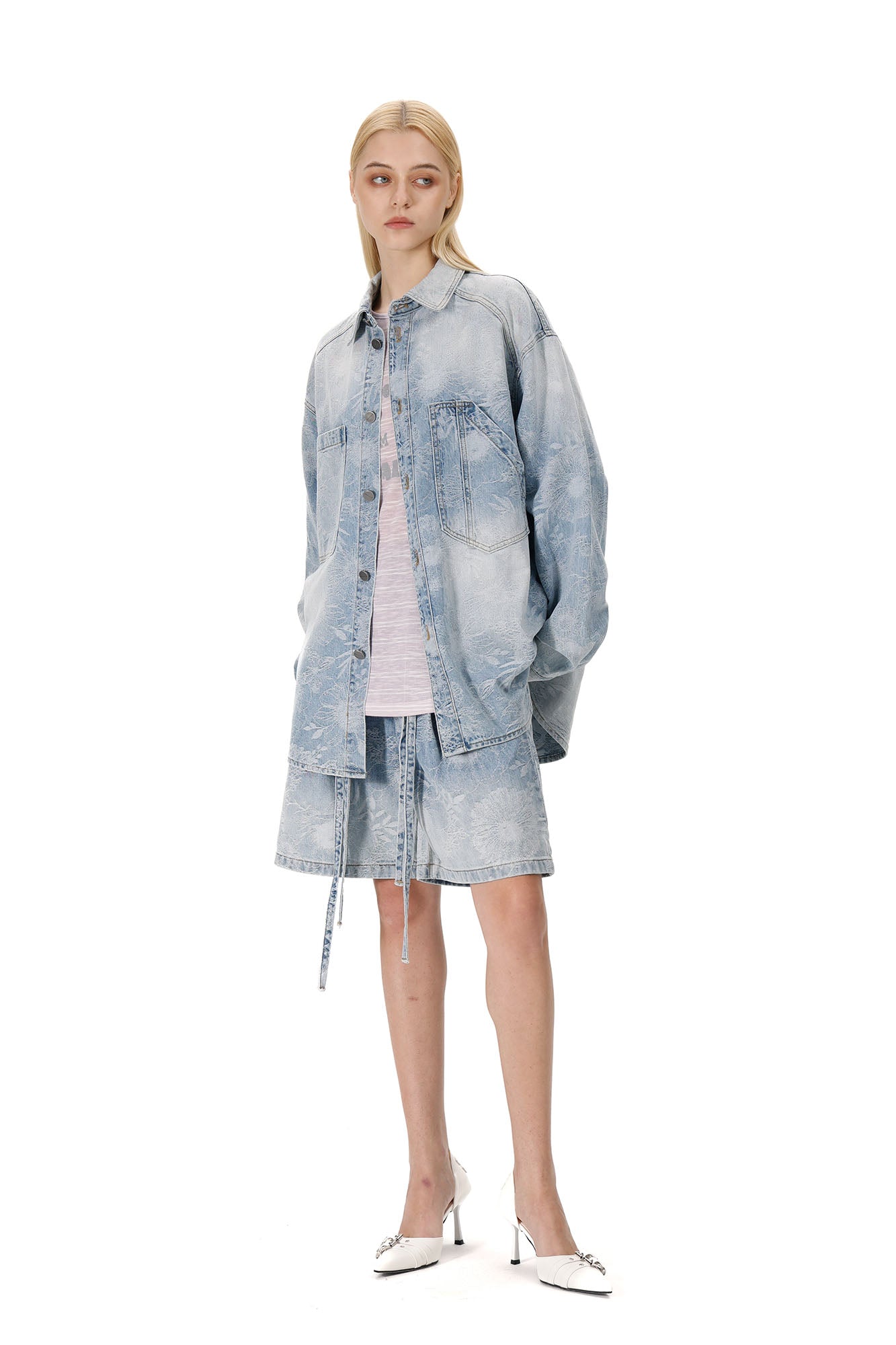 VANN VALRENCE Washed Floral Jacquard Denim Shirt-Shirt-S-Free Shipping Leatheretro