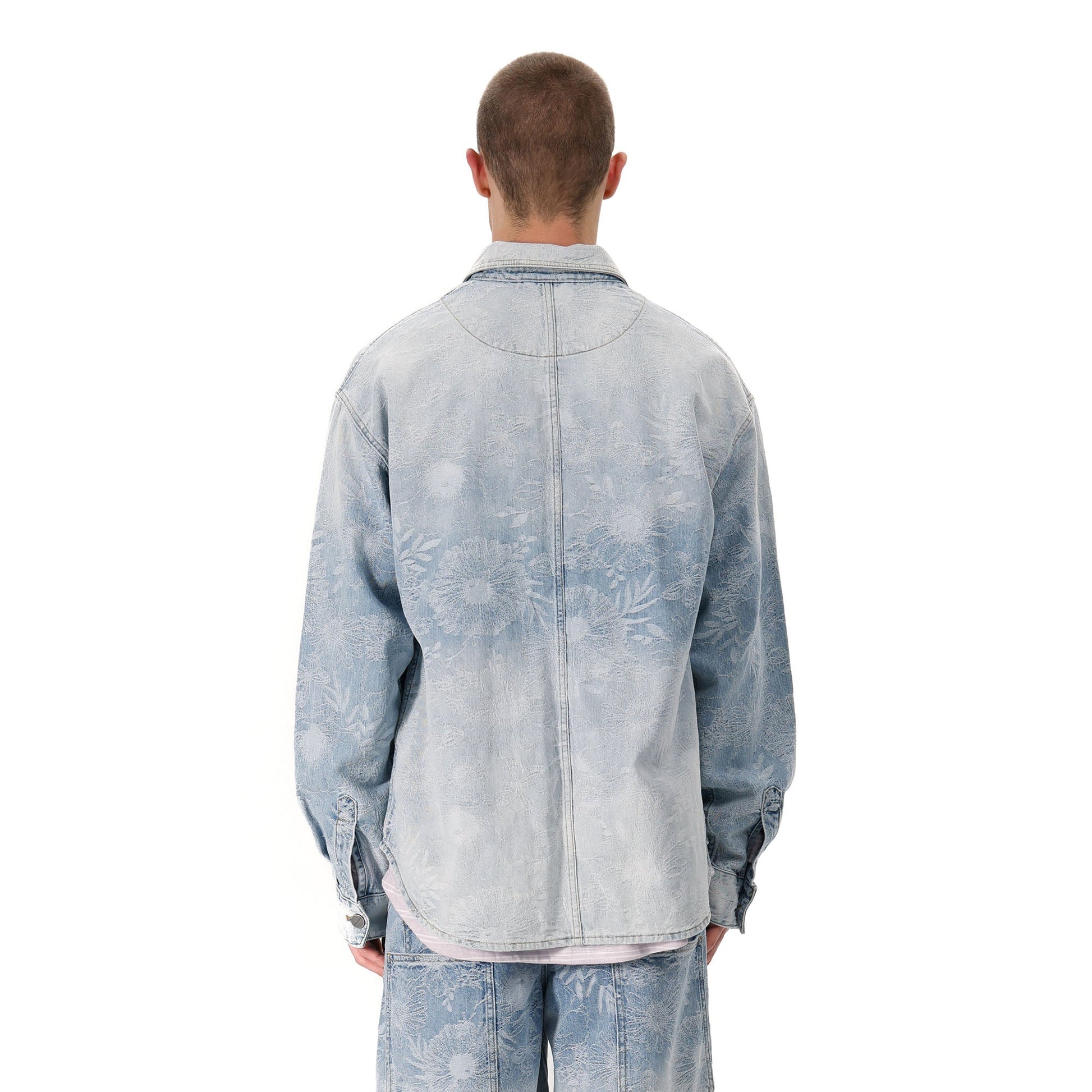 VANN VALRENCE Washed Floral Jacquard Denim Shirt-Shirt-S-Free Shipping Leatheretro