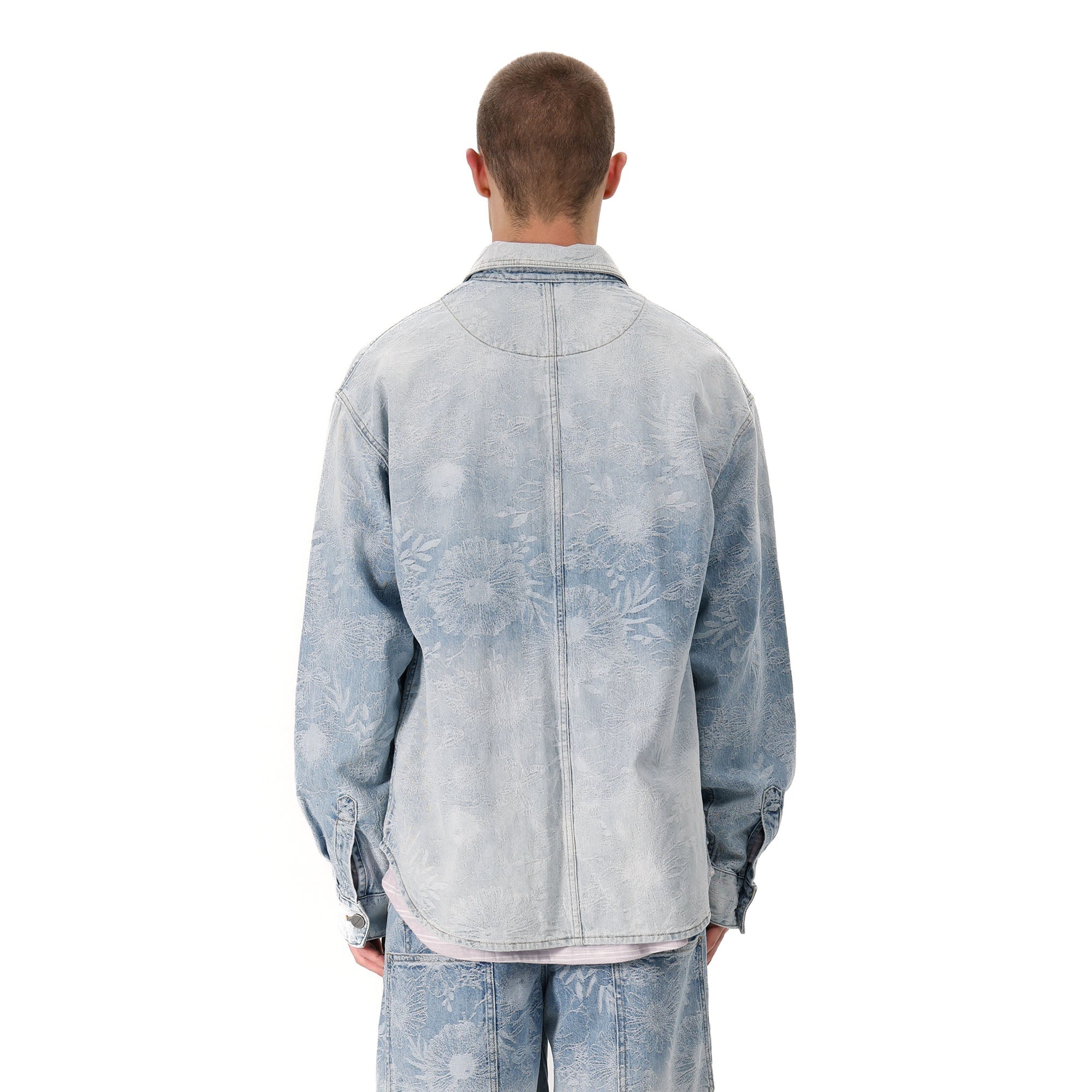 VANN VALRENCE Washed Floral Jacquard Denim Shirt-Shirt-S-Free Shipping Leatheretro