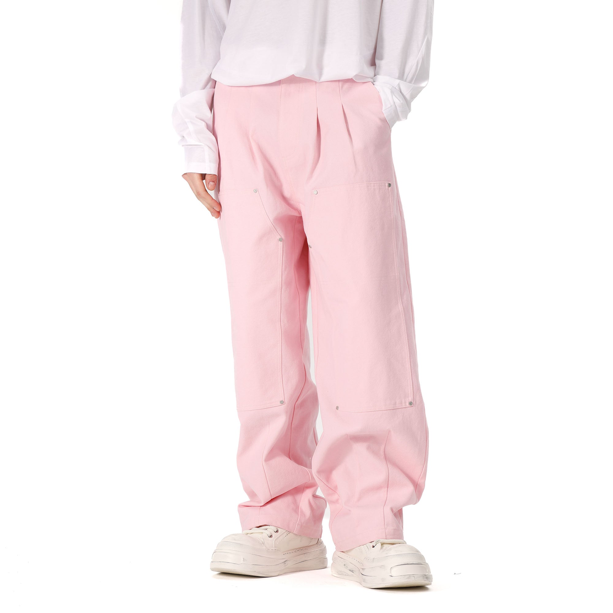 VANN VALRENCE Double-Knee Pleats Cotton Straight-Leg Pants-Pants-S-Free Shipping Leatheretro