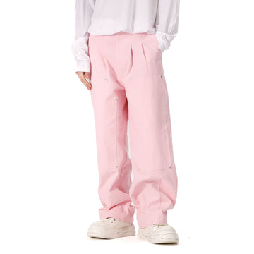 VANN VALRENCE Double-Knee Pleats Cotton Straight-Leg Pants-Pants-S-Free Shipping Leatheretro