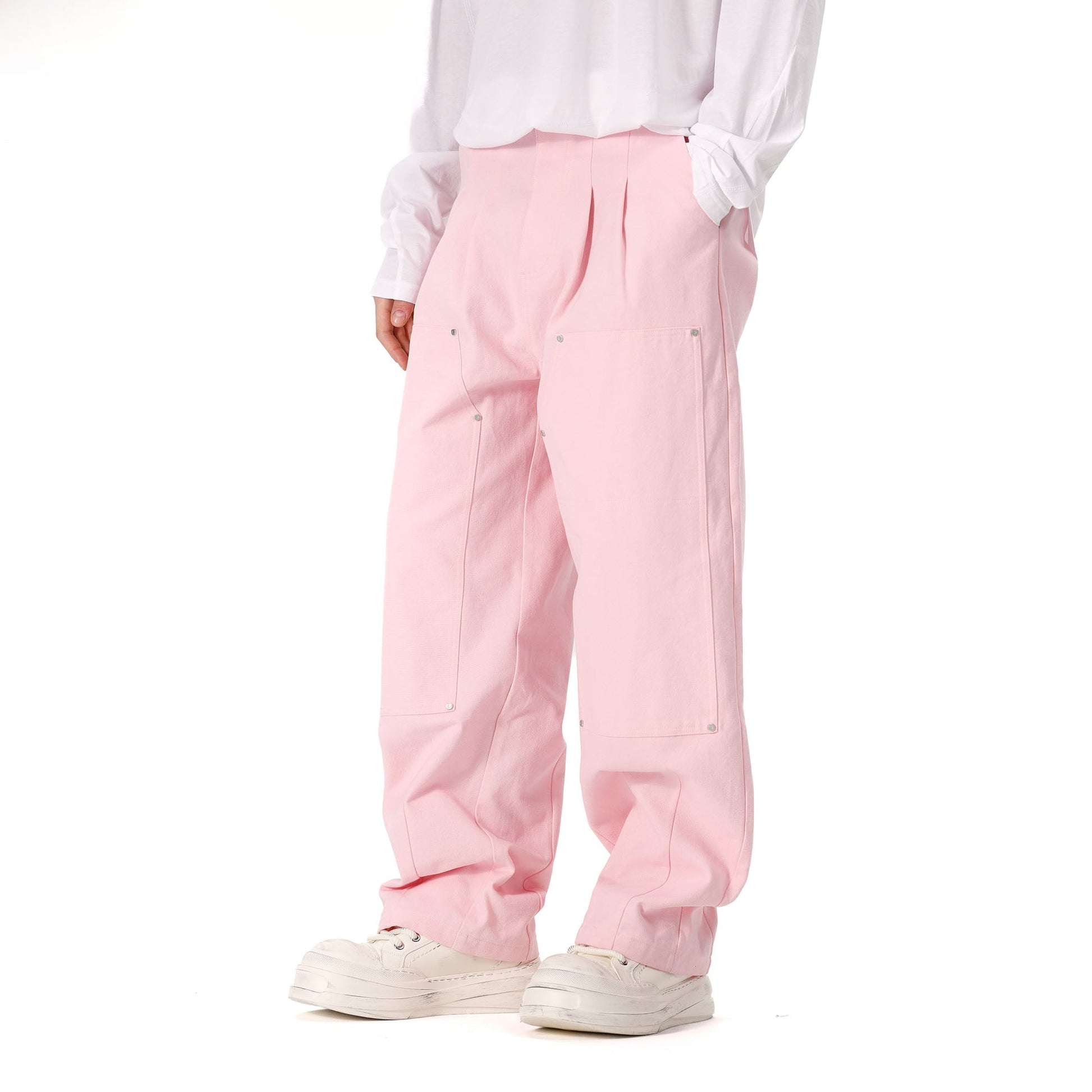 VANN VALRENCE Double-Knee Pleats Cotton Straight-Leg Pants-Pants-S-Free Shipping Leatheretro