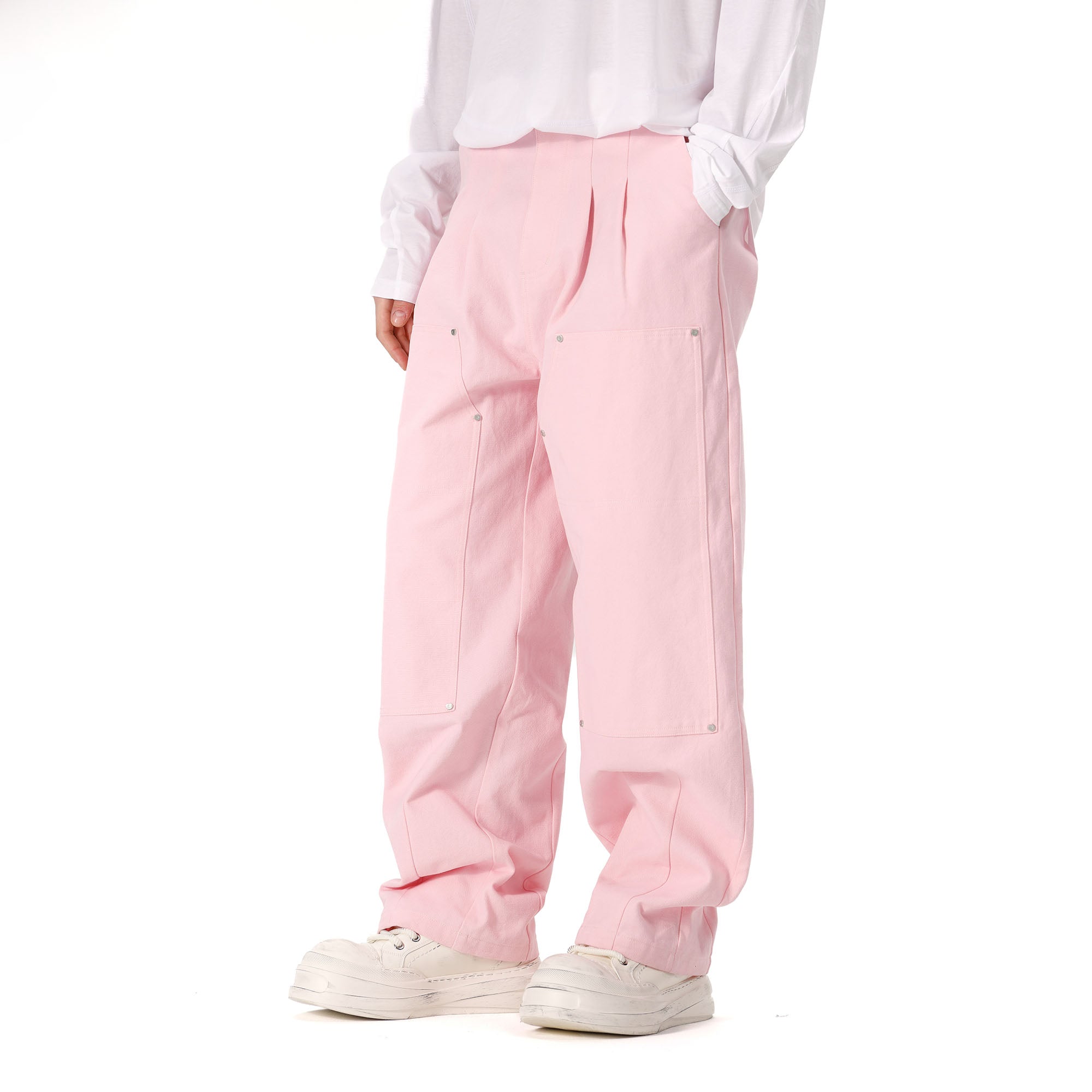 VANN VALRENCE Double-Knee Pleats Cotton Straight-Leg Pants-Pants-S-Free Shipping Leatheretro