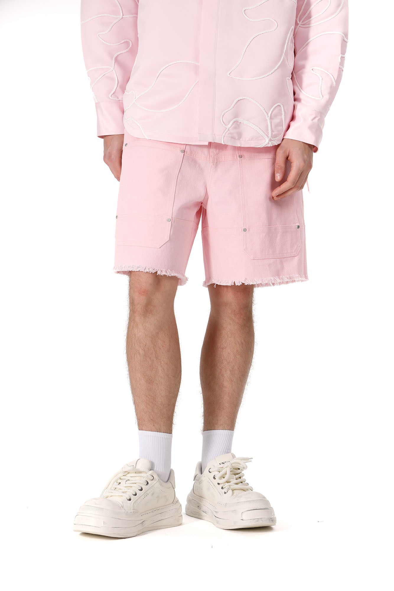VANN VALRENCE Belt Raw-Edge Cotton Shorts-Shorts-S-Free Shipping Leatheretro