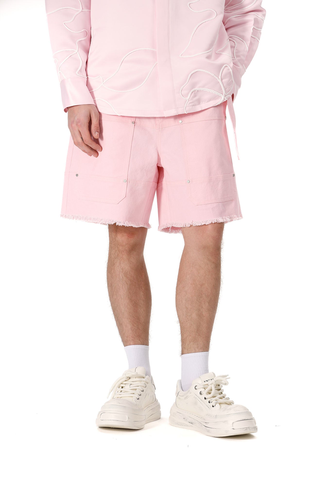 VANN VALRENCE Belt Raw-Edge Cotton Shorts-Shorts-S-Free Shipping Leatheretro