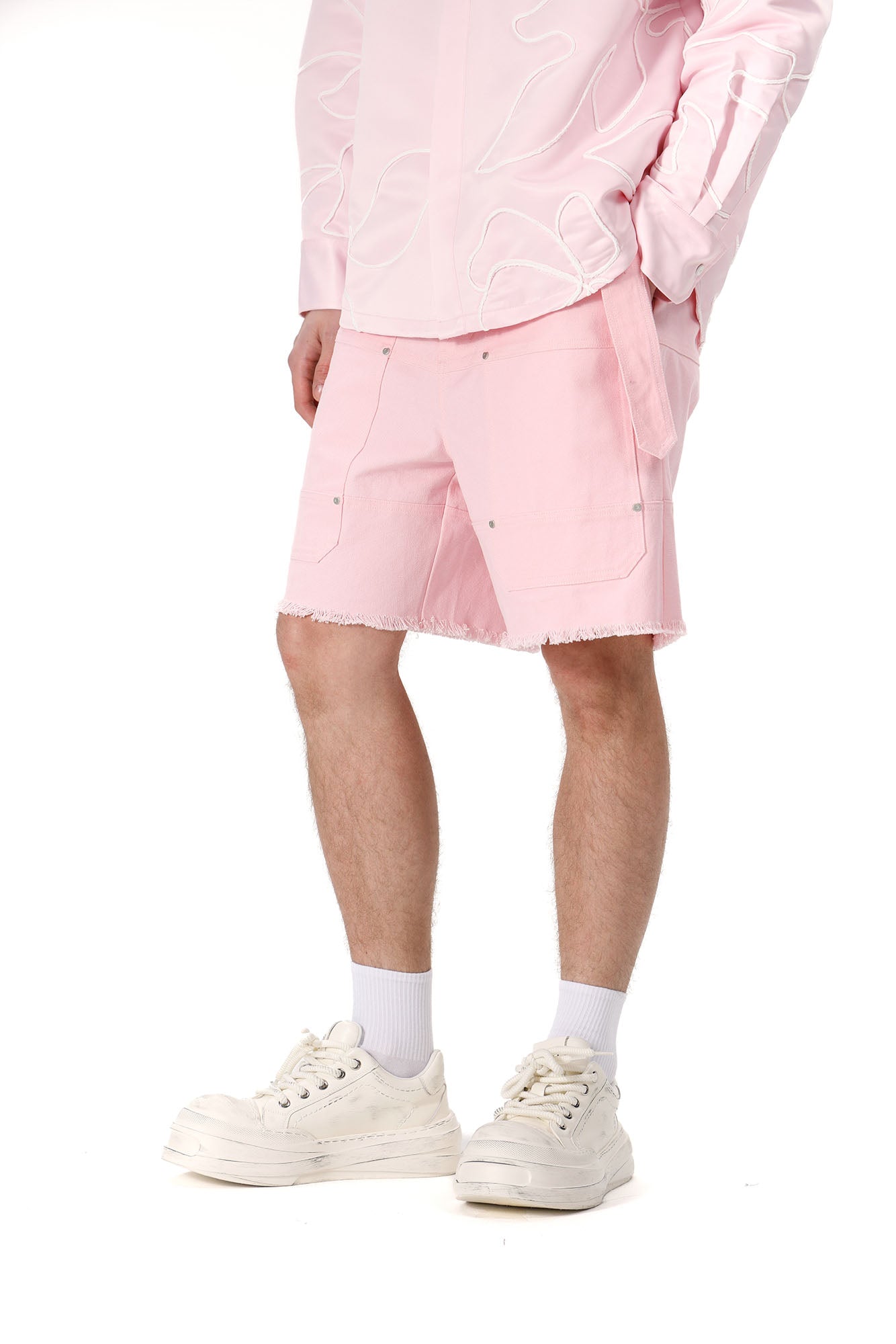 VANN VALRENCE Belt Raw-Edge Cotton Shorts-Shorts-S-Free Shipping Leatheretro