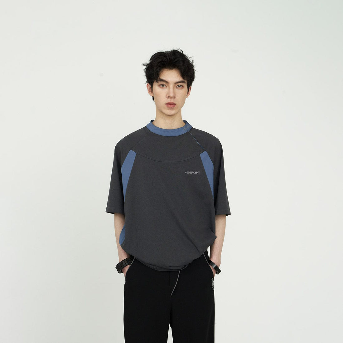 49PERCENT Hook & Loop Raglan T-Shirt-T Shirt-XS-Black-Free Shipping Leatheretro