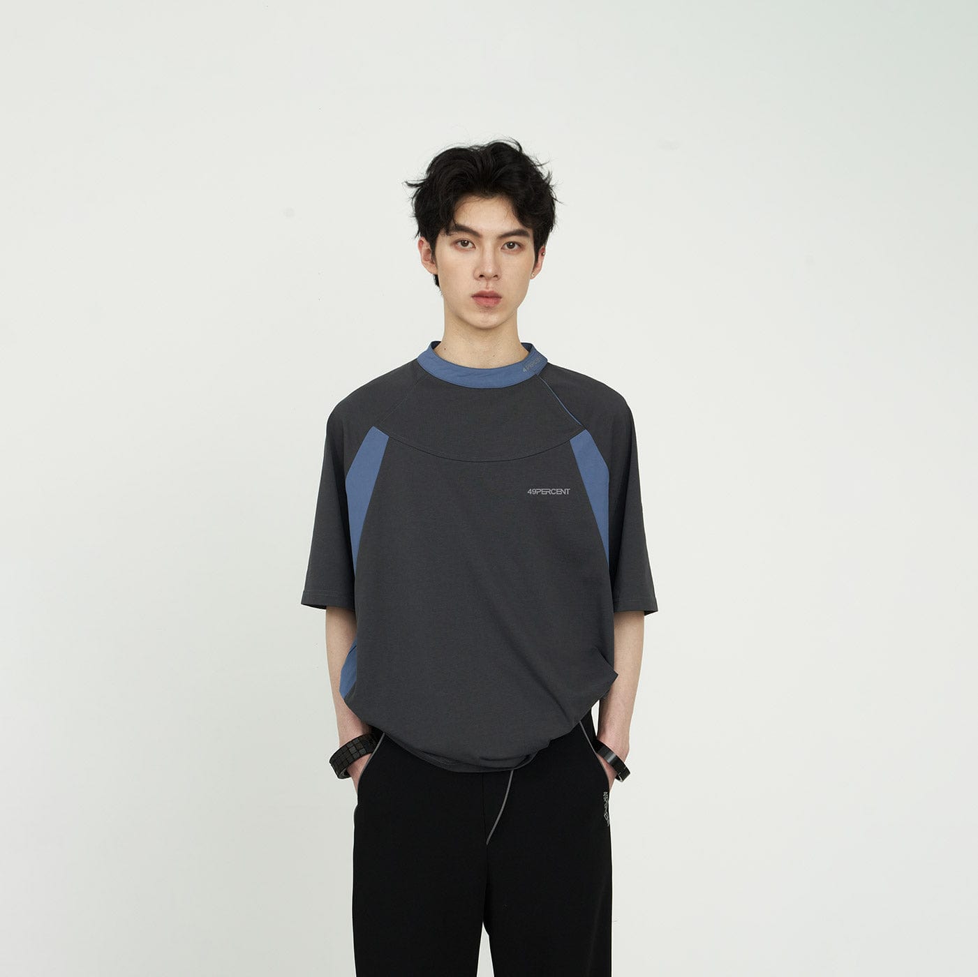 49PERCENT Hook & Loop Raglan T-Shirt-T Shirt-XS-Black-Free Shipping Leatheretro