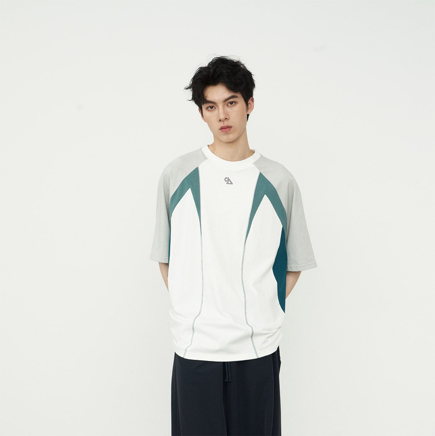 49PERCENT Contrast Spliced T-Shirt (Only Size M Left)-T Shirt-XS-Free Shipping Leatheretro