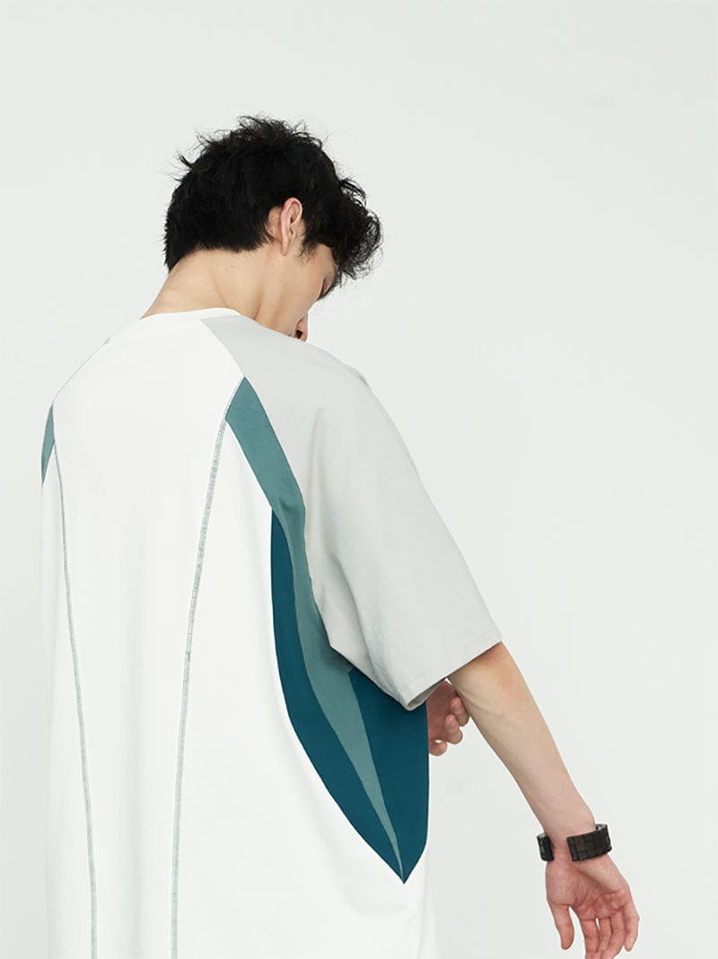 49PERCENT Contrast Spliced T-Shirt (Only Size M Left)-T Shirt-XS-Free Shipping Leatheretro