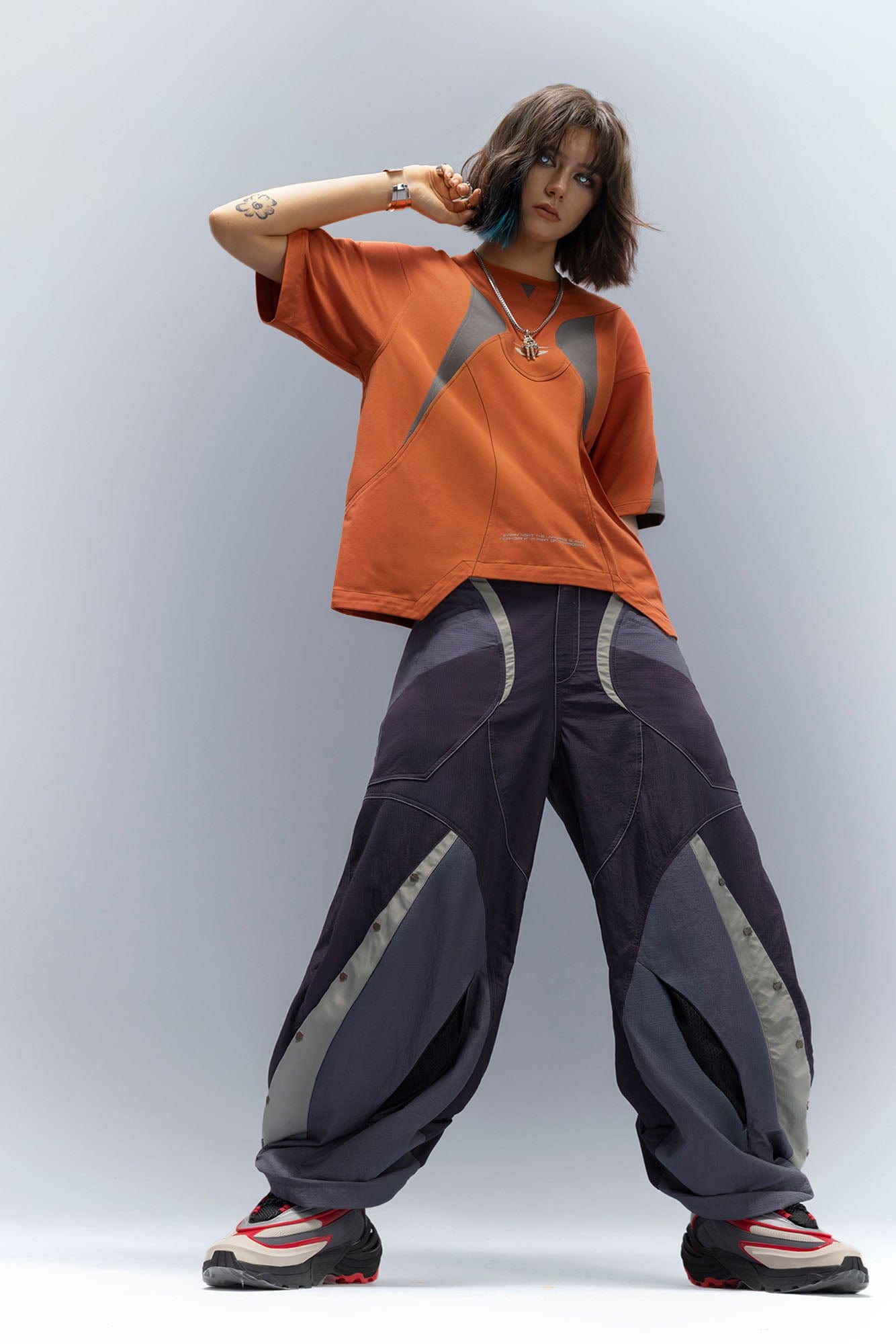 XIPHEVIL Curve Spliced Quick-Dry Sorona T-Shirt Orange-L/S Tee-XS-Free Shipping Leatheretro