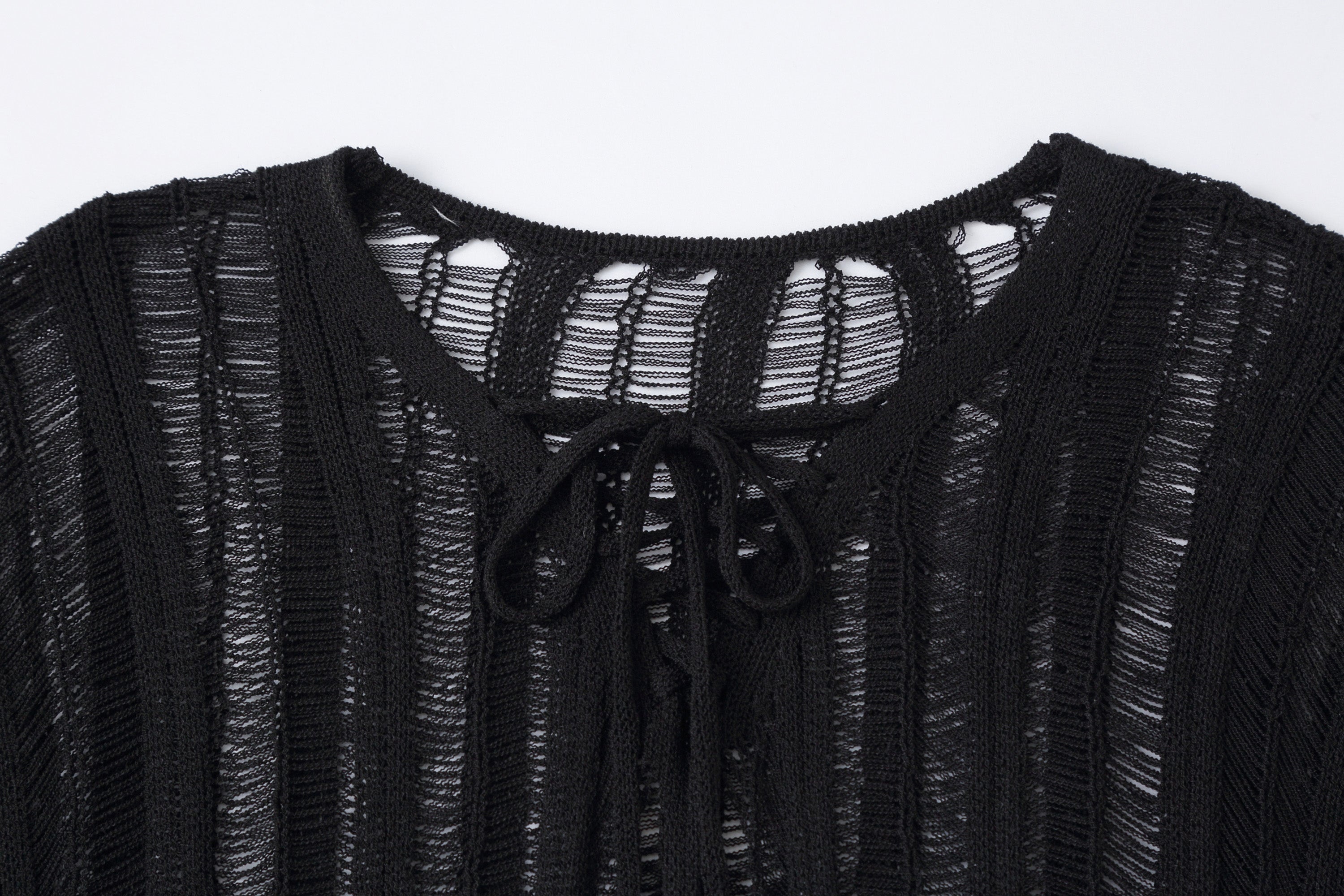 CLP Sheer Striped Open-Knit Sweater-Sweater-S-Black-Free Shipping Leatheretro