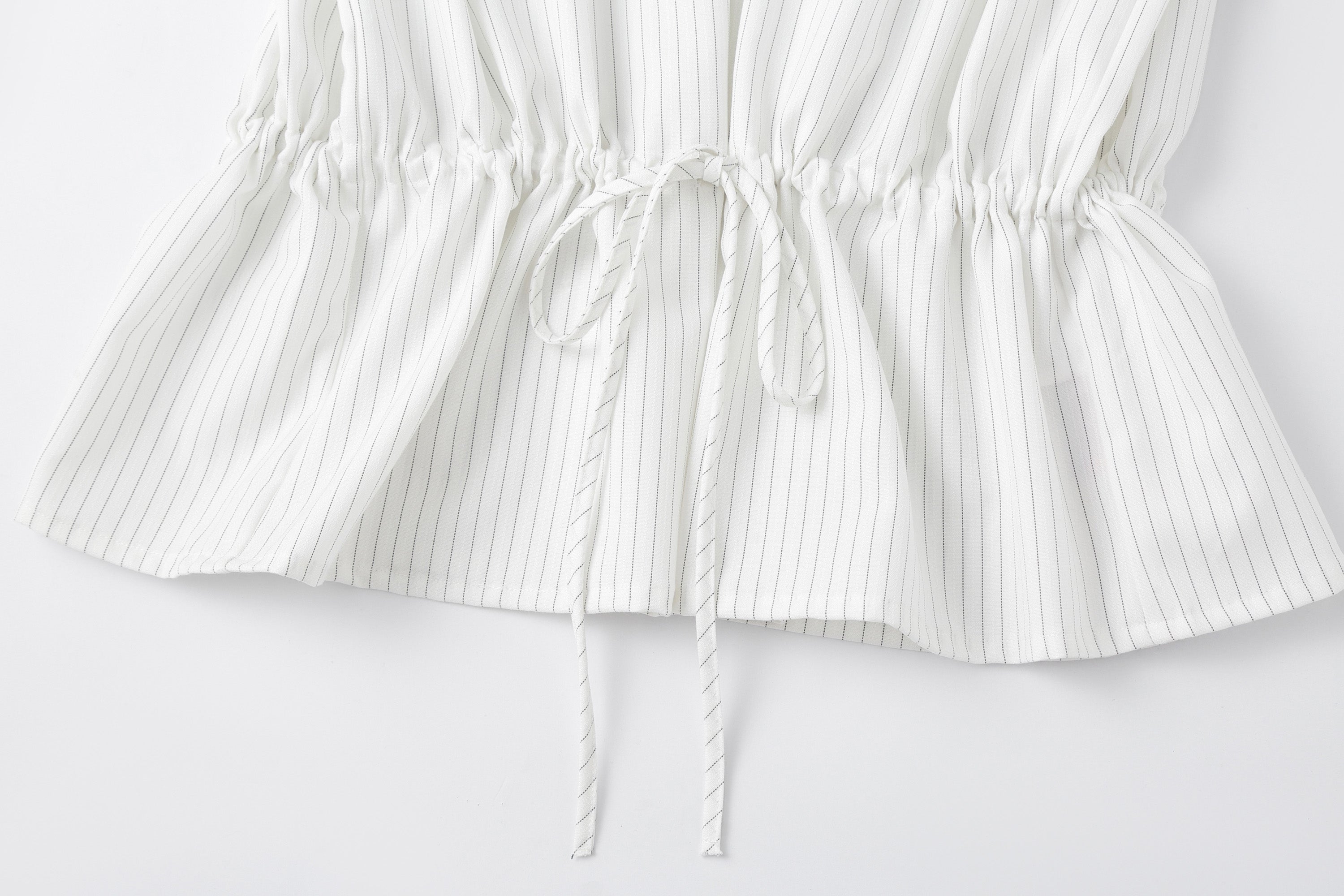 CLP Drawstring Waist Striped V-Neck Shirt-Shirt-M-Free Shipping Leatheretro