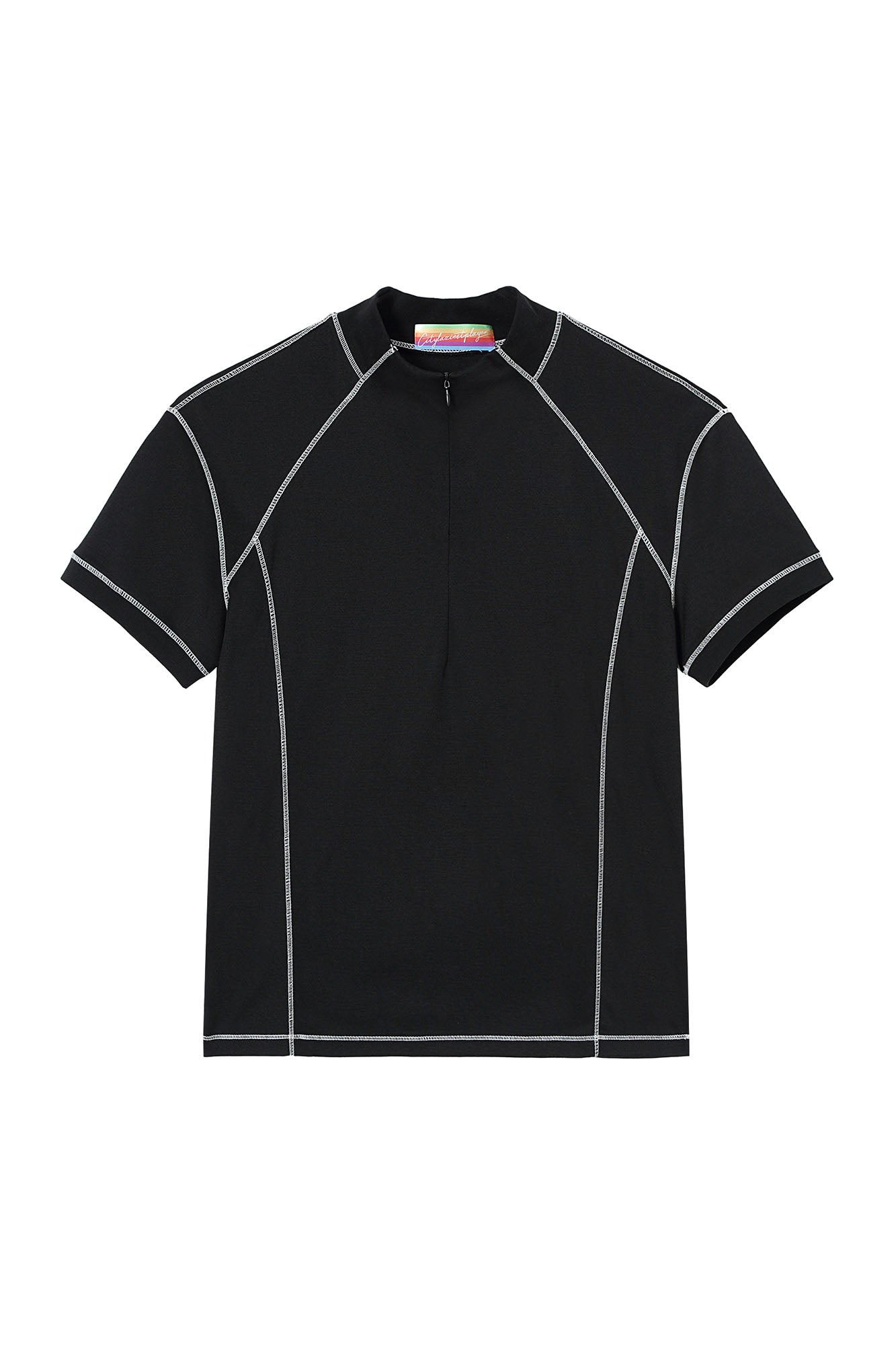 CLP Contrast Stitch Zip-Neck Tee-L/S Tee-M (Preorder)-Free Shipping Leatheretro