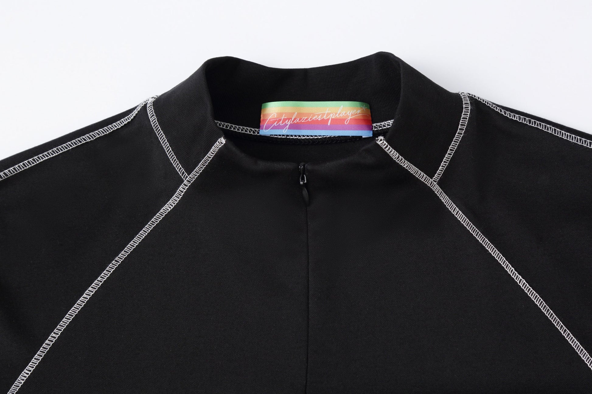 CLP Contrast Stitch Zip-Neck Tee-L/S Tee-M (Preorder)-Free Shipping Leatheretro