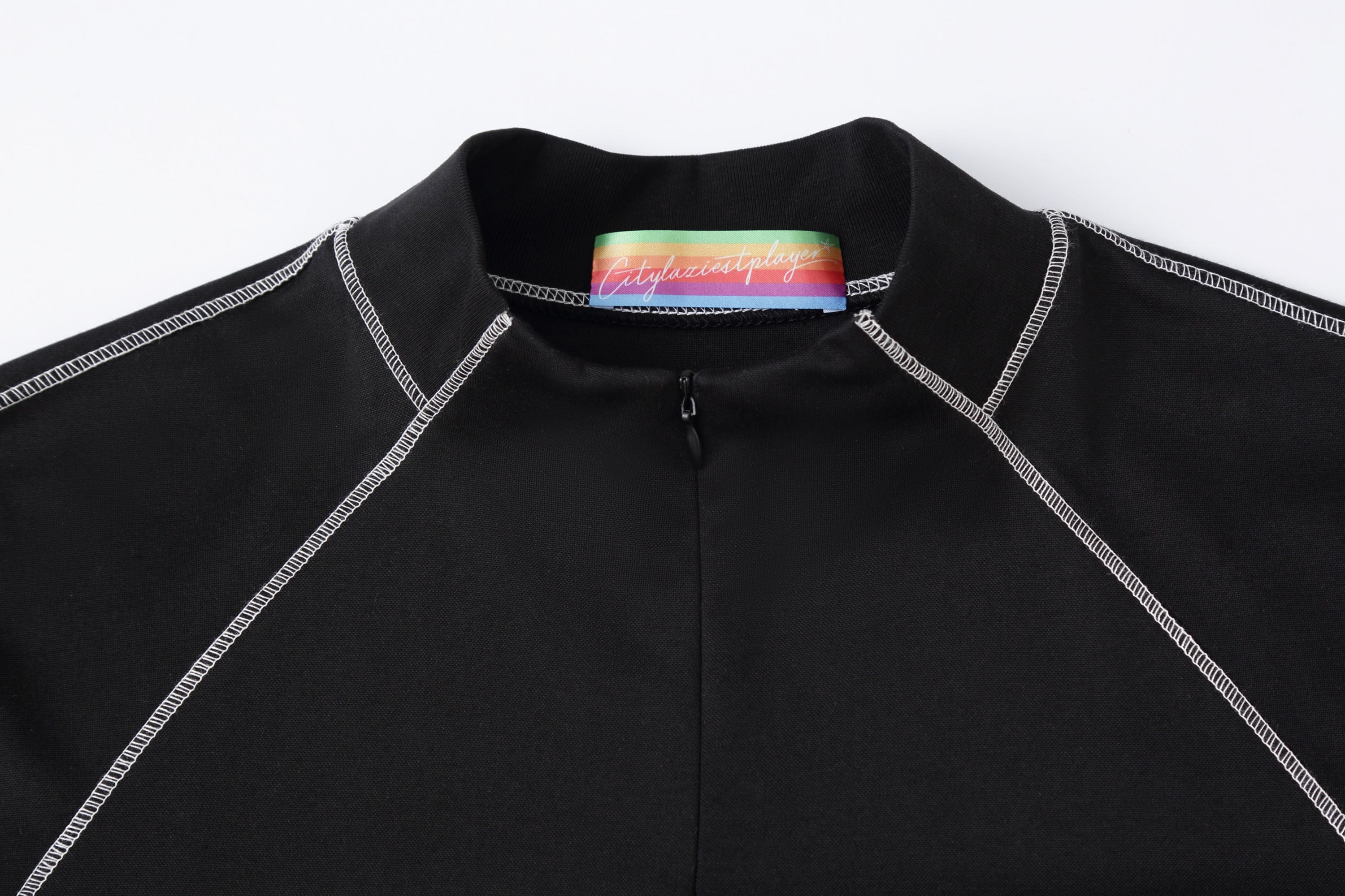 CLP Contrast Stitch Zip-Neck Tee-L/S Tee-M (Preorder)-Free Shipping Leatheretro