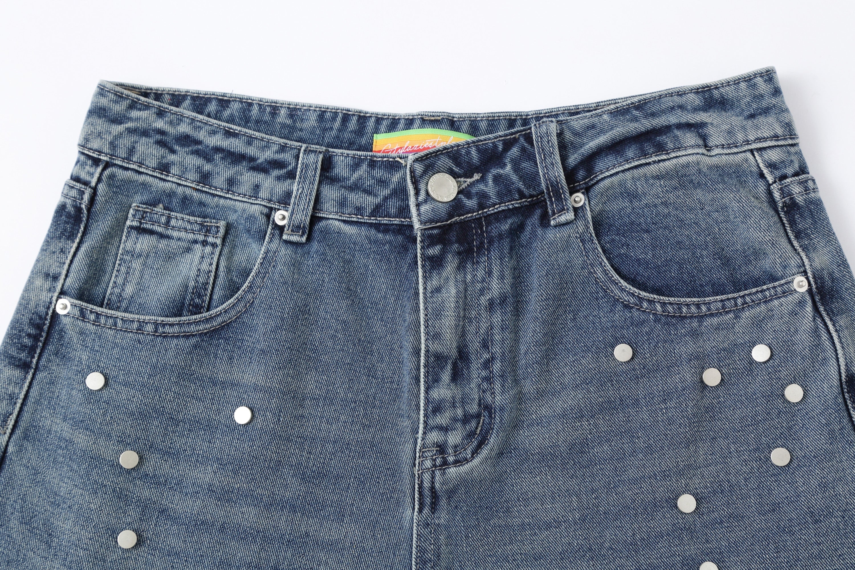 CLP Retro Washed Distressed Rivet Jeans-Jeans-M-Free Shipping Leatheretro
