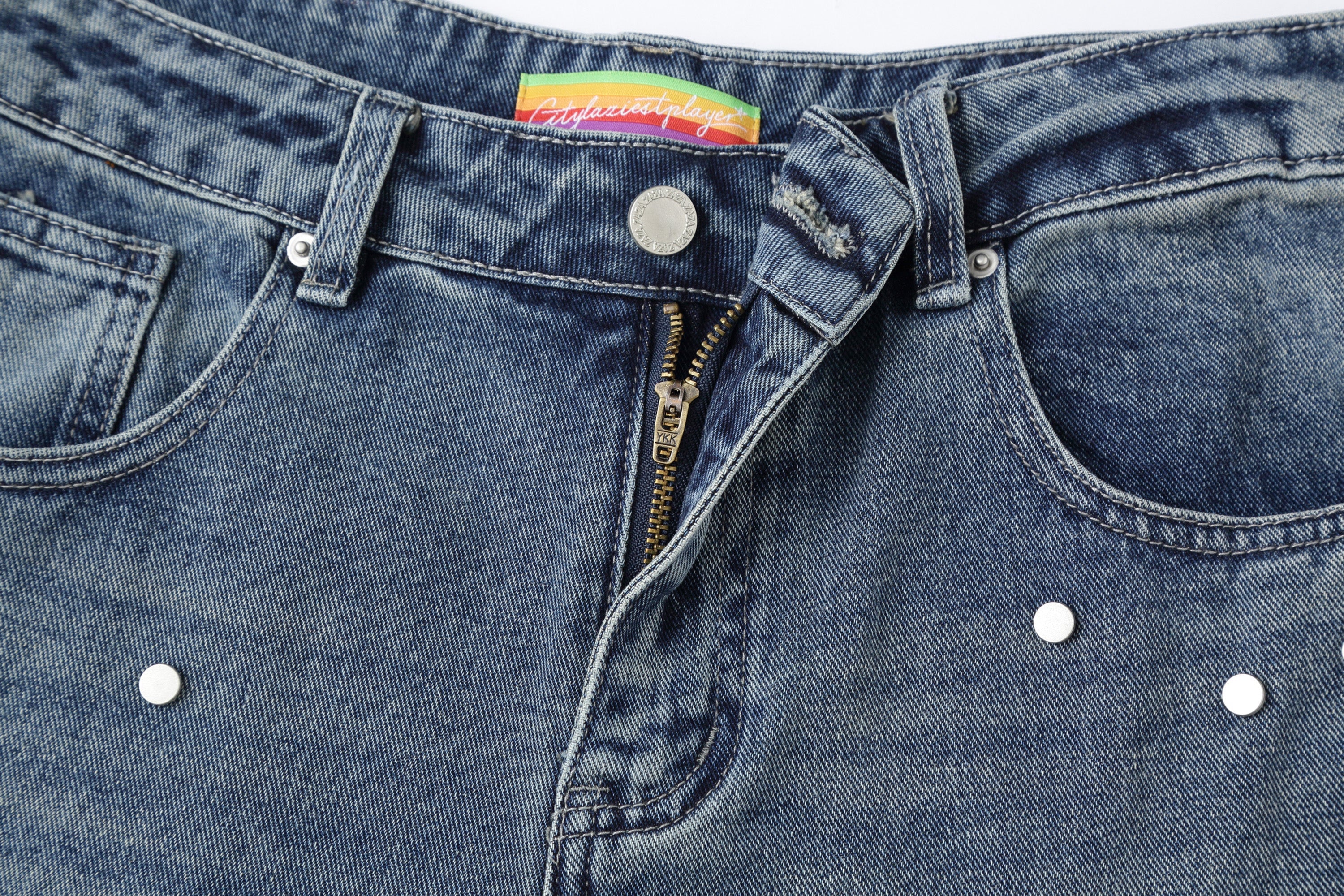 CLP Retro Washed Distressed Rivet Jeans-Jeans-M-Free Shipping Leatheretro