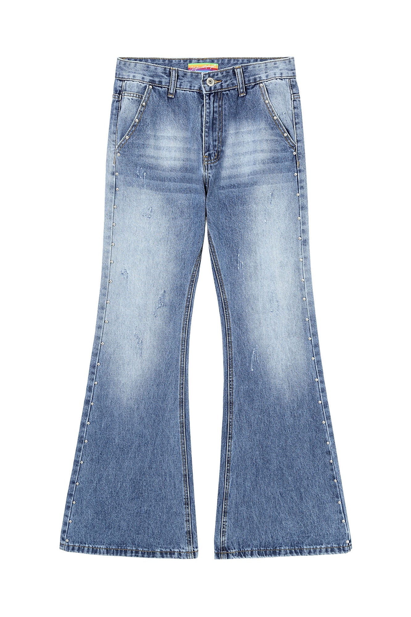 CLP Studded-Seam Flared Jeans-Jeans-S-Black-Free Shipping Leatheretro