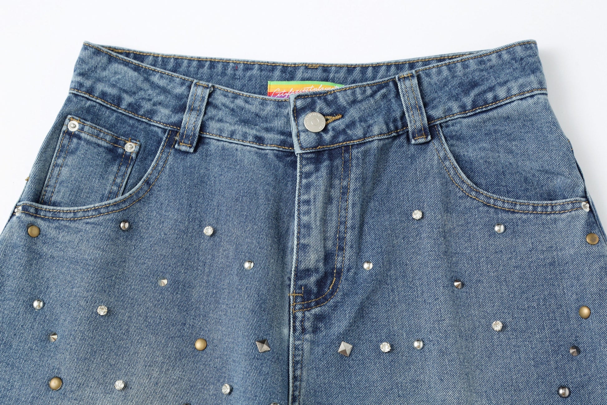 CLP Diamond Studded Wide-Leg Jeans-Jeans-M-Free Shipping Leatheretro