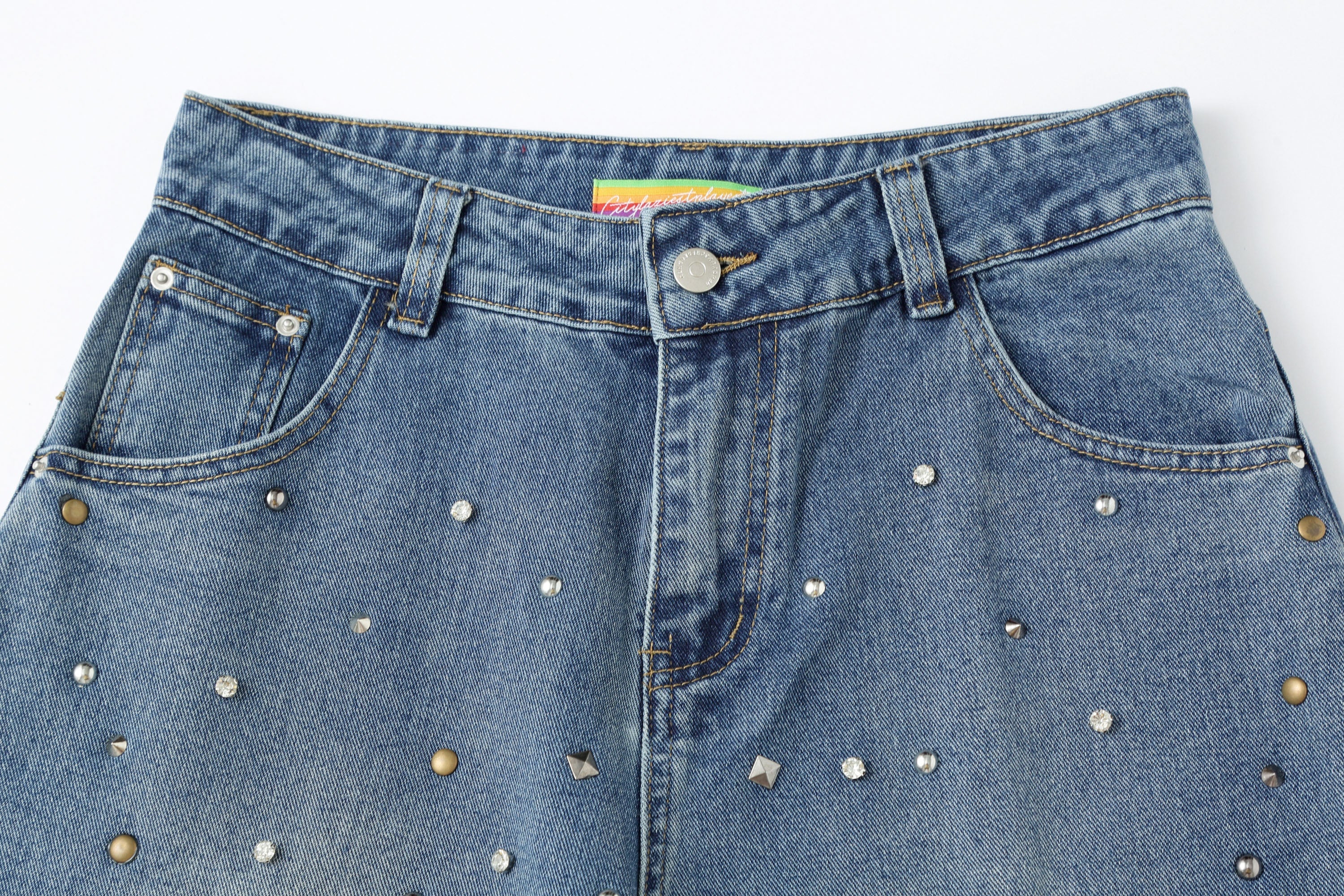 CLP Diamond Studded Wide-Leg Jeans-Jeans-M-Free Shipping Leatheretro
