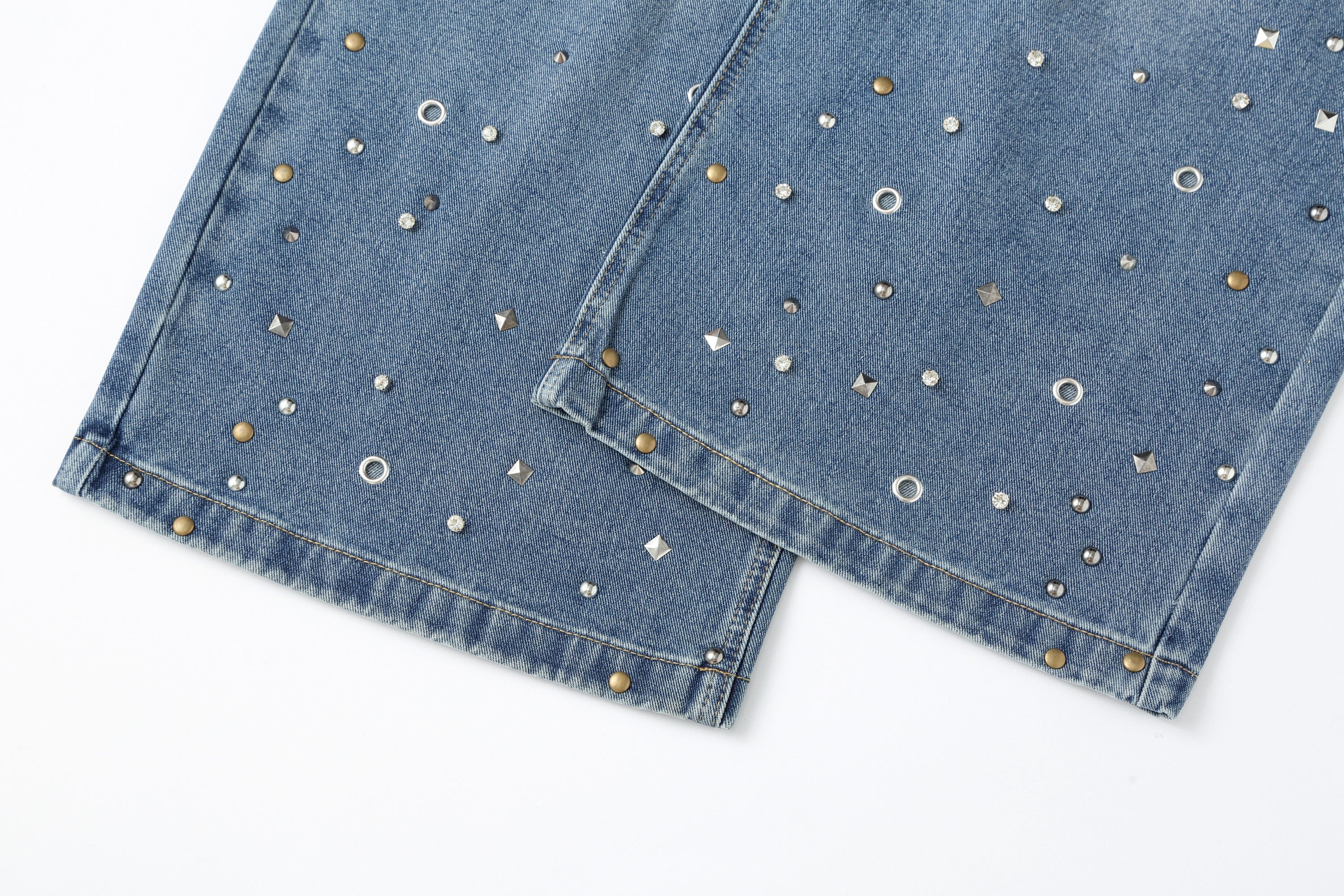 CLP Diamond Studded Wide-Leg Jeans-Jeans-M-Free Shipping Leatheretro