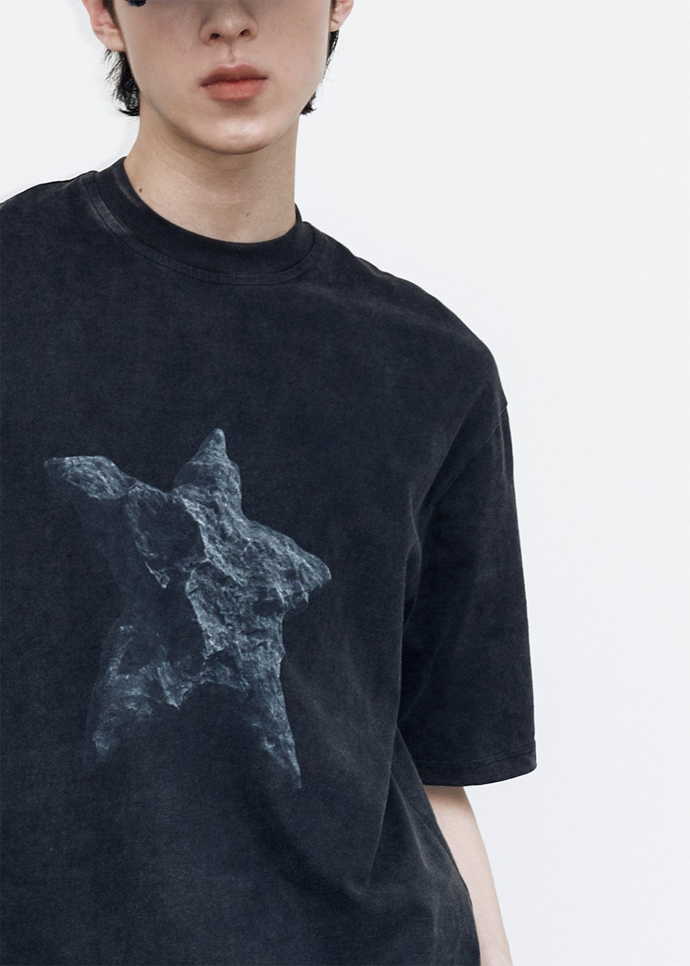 49PERCENT Black Star Stone Washed T-Shirt-T Shirt-XS-Free Shipping Leatheretro