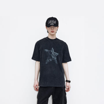49PERCENT Black Star Stone Washed T-Shirt-T Shirt-XS-Free Shipping Leatheretro