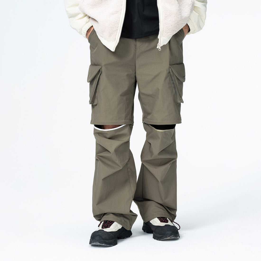 ENSHADOWER Detachable Big Pockets Crinkled Pants-Pants-S-Green-Free Shipping Leatheretro