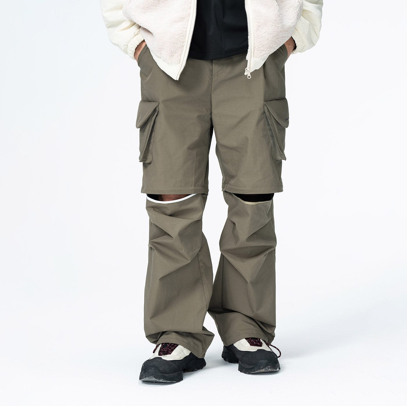 ENSHADOWER Detachable Big Pockets Crinkled Pants-Pants-S-Green-Free Shipping Leatheretro