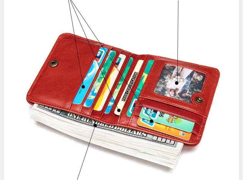 Genuine Leather Wallet for Women – Short Design with Full-Grain Cowhide Change Purse for Women-Handbags, Wallets & Cases-Red-Free Shipping Leatheretro