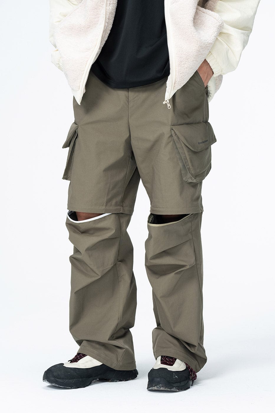 ENSHADOWER Detachable Big Pockets Crinkled Pants-Pants-S-Green-Free Shipping Leatheretro