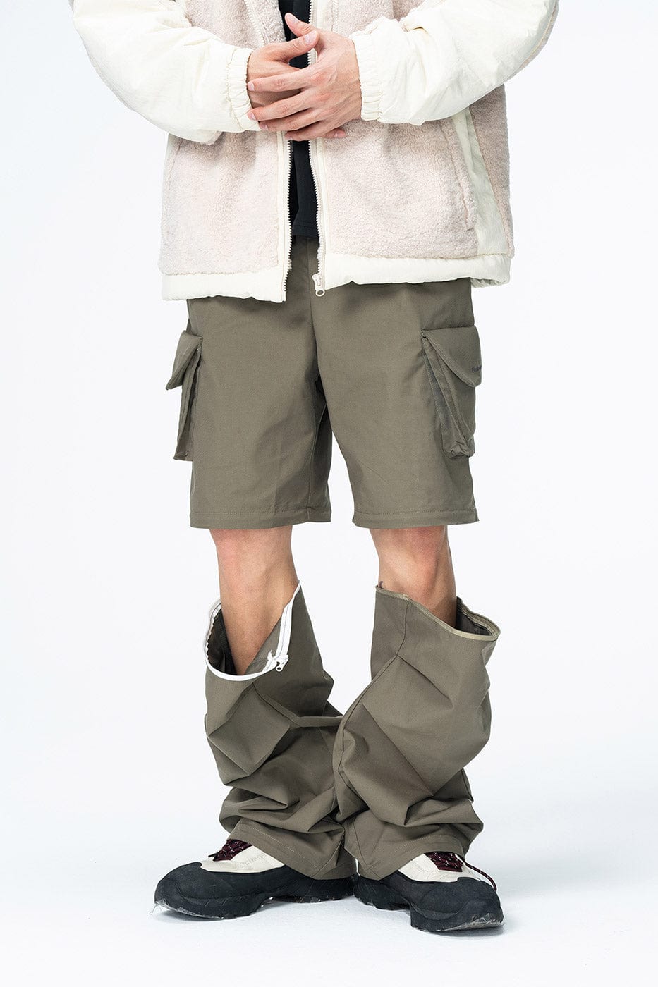 ENSHADOWER Detachable Big Pockets Crinkled Pants-Pants-S-Green-Free Shipping Leatheretro