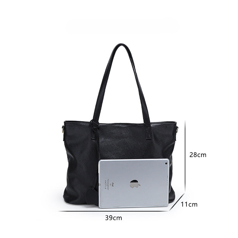 Genuine Leather Tote Bag for Women-黑色-Free Shipping Leatheretro