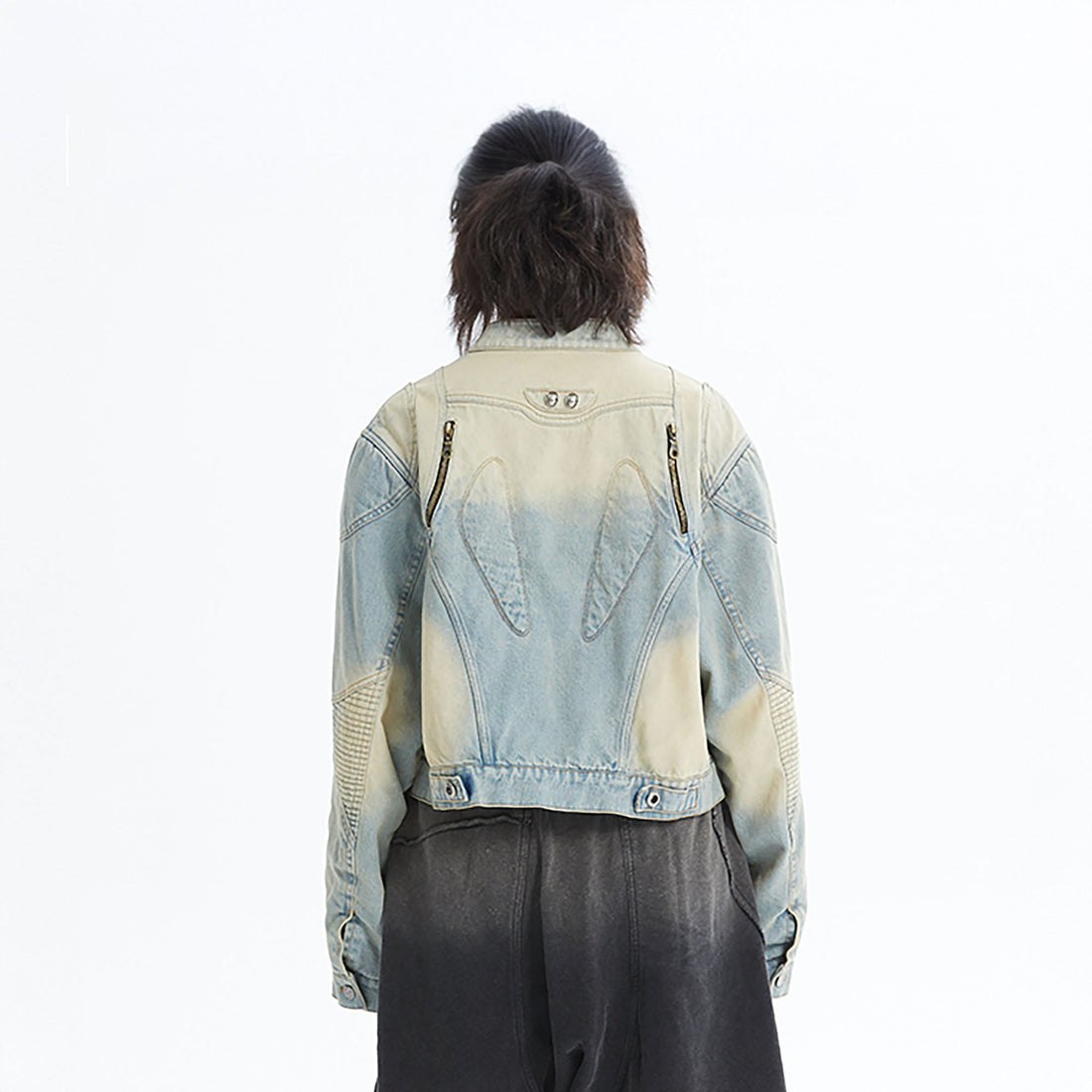 ERROR CODE ROBOT Distressed Washed Cropped Biker Denim Jacket-Jacket-S-Free Shipping Leatheretro