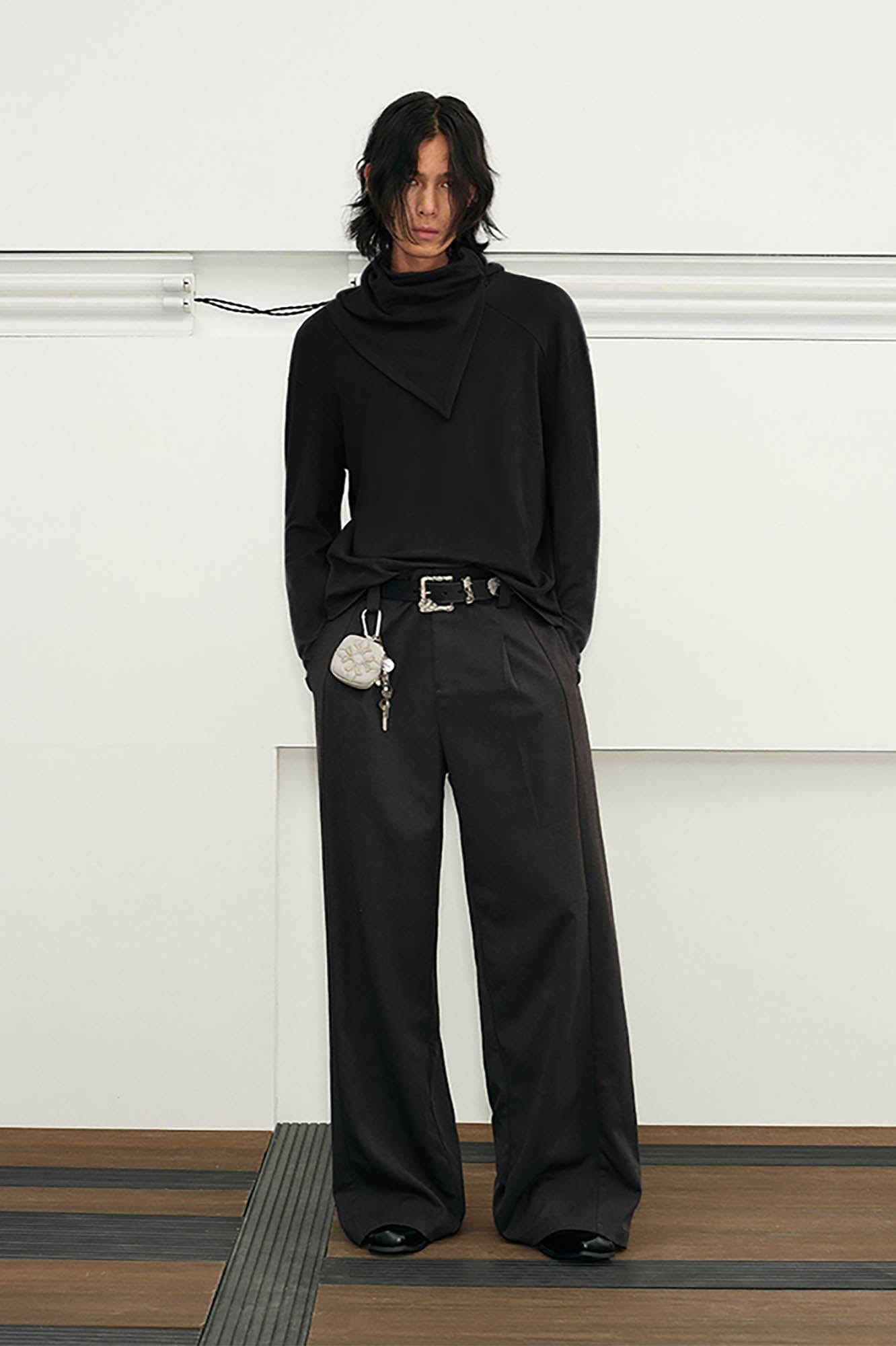 KREATE Scarf Collar Knitted Long-Sleeve Tee-L/S Tee-S-Black-Free Shipping Leatheretro