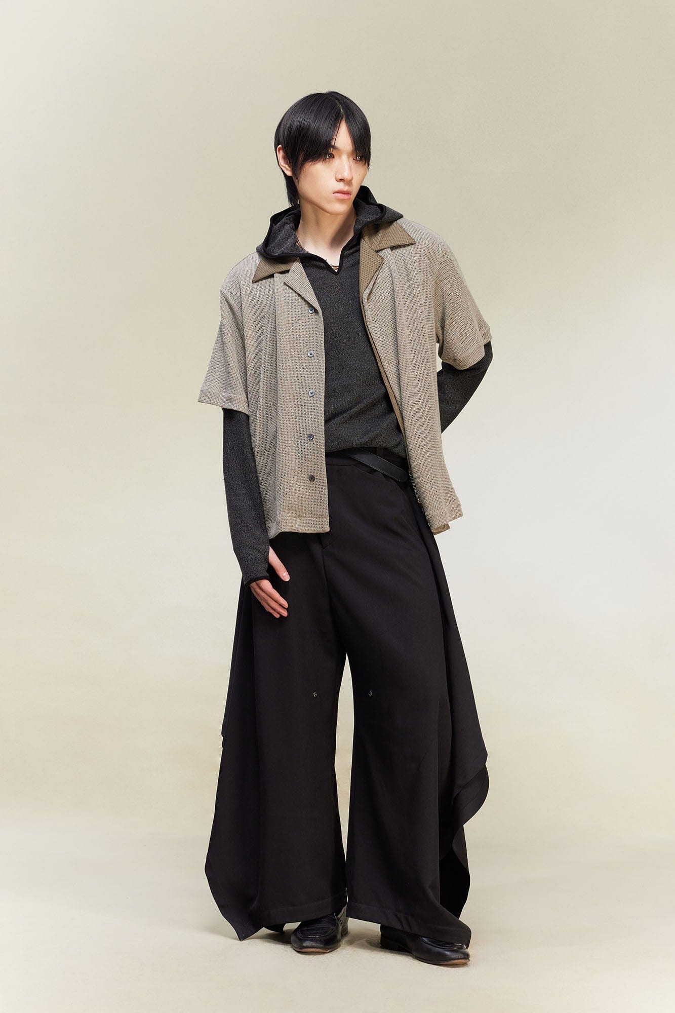 ALVNG AR ANTS Contrast Collar Knitted Texture Half Shirt-Half shirt-S-Gray-Free Shipping Leatheretro