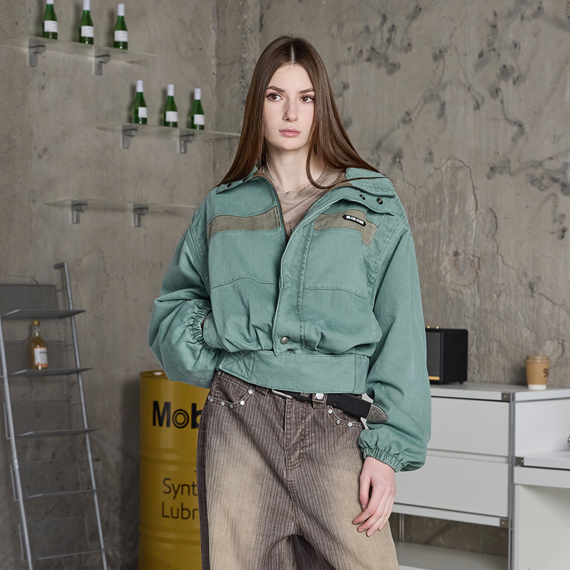 ERROR CODE ROBOT Washed Contrast Panel Jacket-Jacket-S-Free Shipping Leatheretro