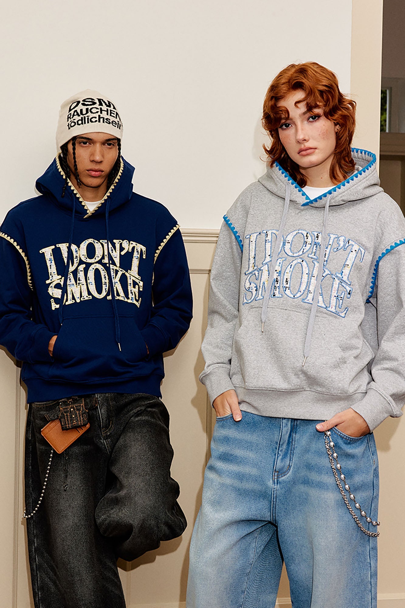 DONSMOKE Retro Embroidered Patch Whipstitch Hoodie-Hoodie-S-Dark Blue-Free Shipping Leatheretro