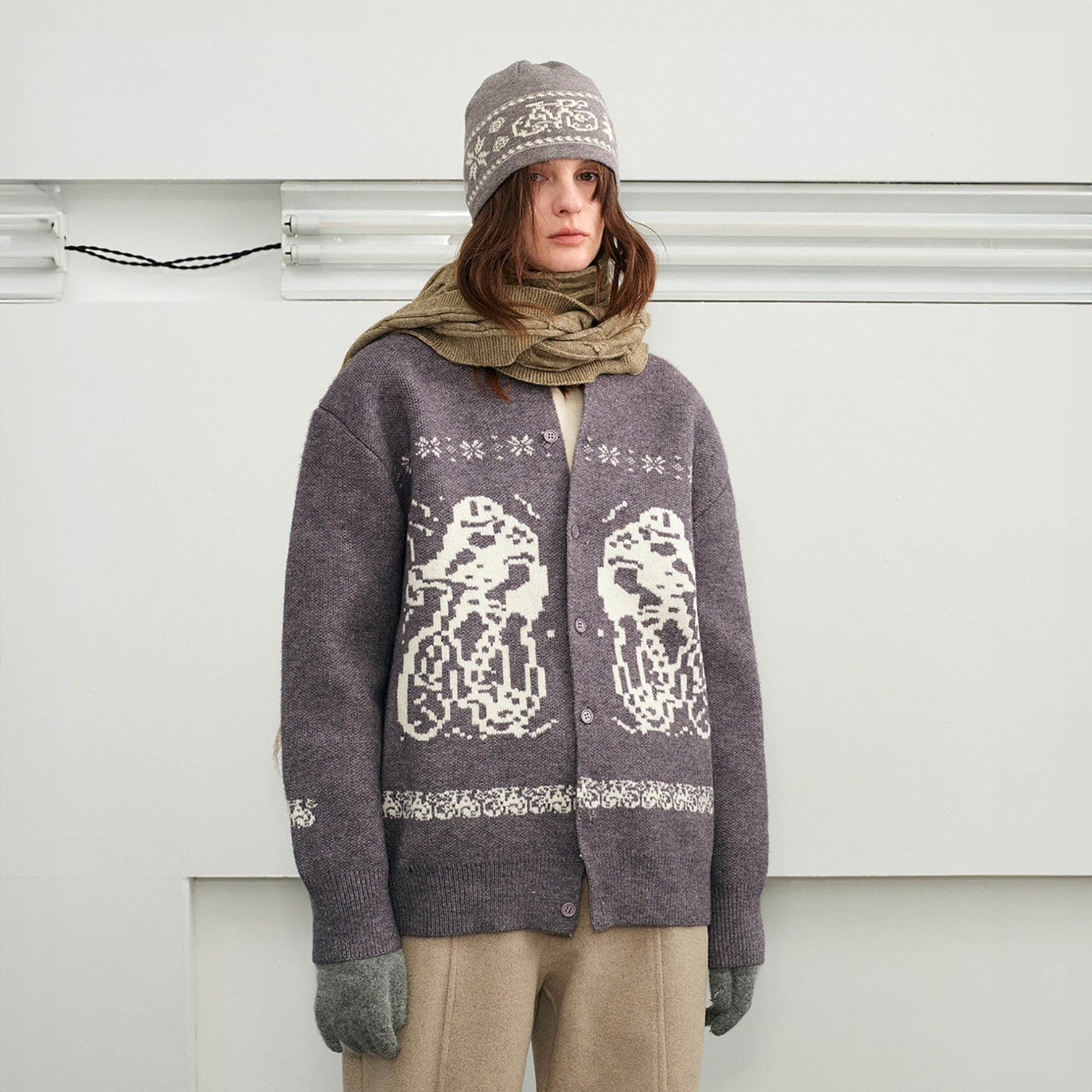 KREATE Fair Isle Button-Up Cardigan-Sweater-S-Grey-Free Shipping Leatheretro