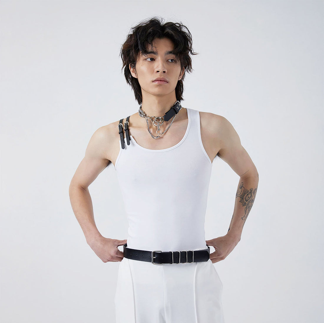 TUIMU Buckle Strap Ribbed Tank Top-Tank Top-M-White-Free Shipping Leatheretro