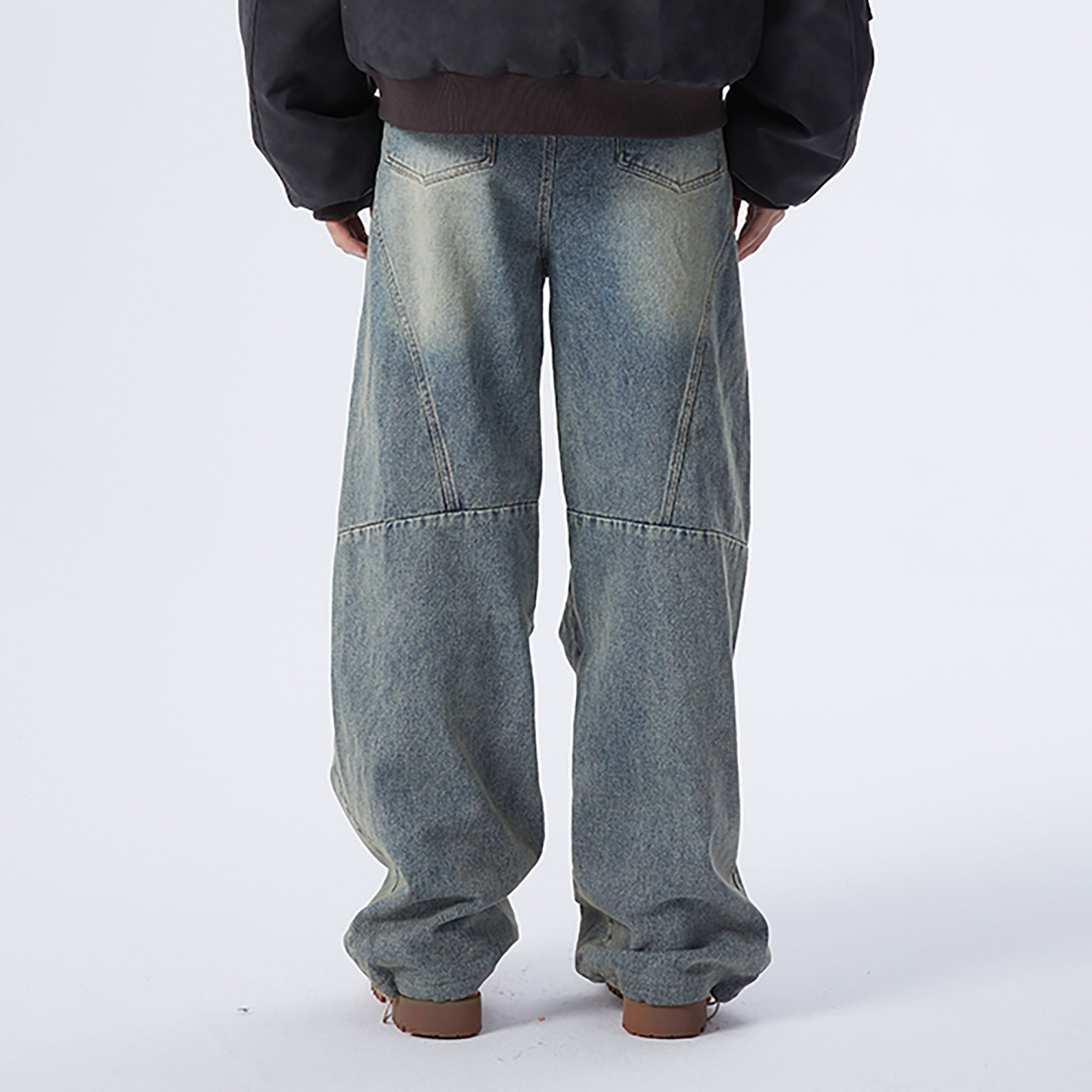 ERROR CODE ROBOT Washed Curved Pleated- Knee Jeans-Jeans-S-Free Shipping Leatheretro