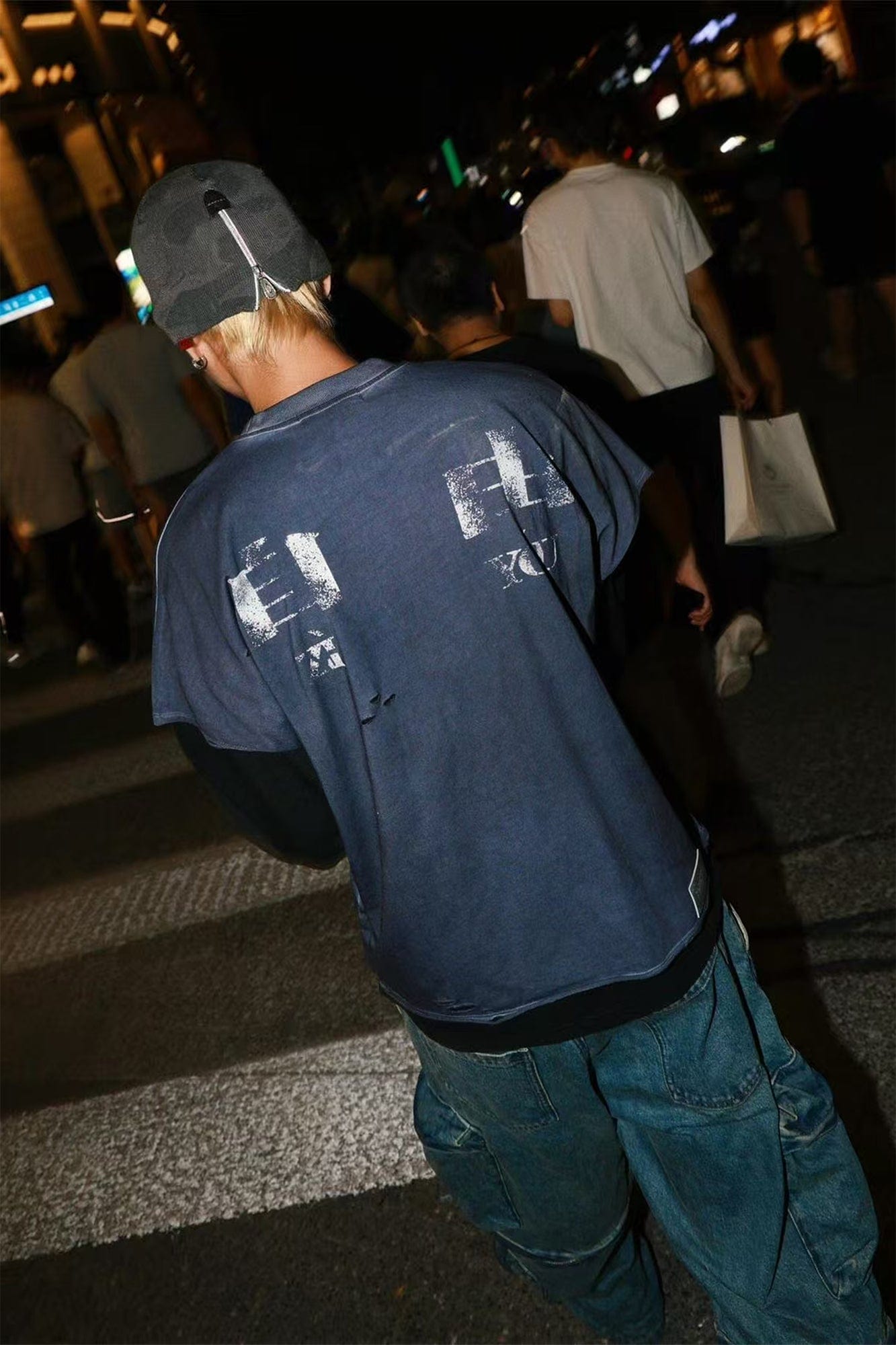 TECNINEGROUP Distressed Blue-Dyed Graphic T-Shirt-T Shirt-Painting-S-Free Shipping Leatheretro