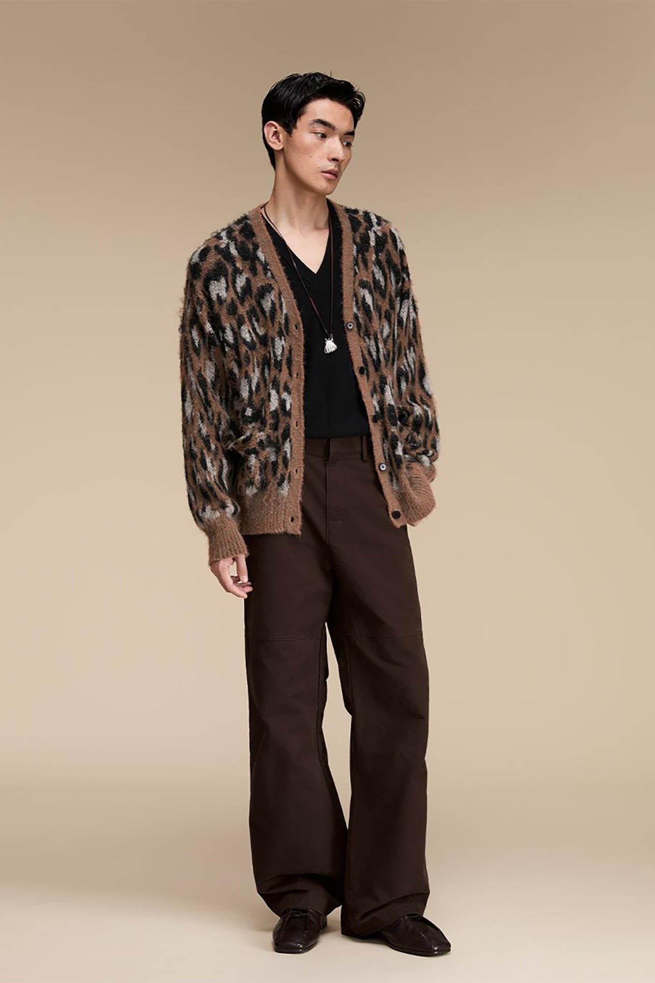 OPICLOTH Leopard Mohair V-Neck Cardigan-Jacket-S-Free Shipping Leatheretro
