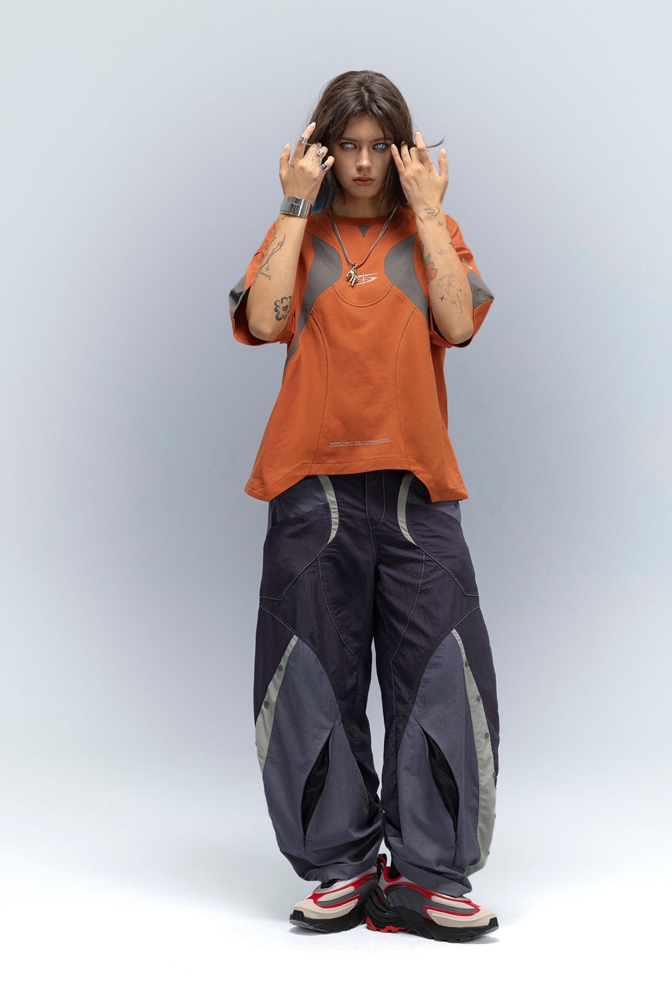 XIPHEVIL Curve Spliced Quick-Dry Sorona T-Shirt Orange-L/S Tee-XS-Free Shipping Leatheretro