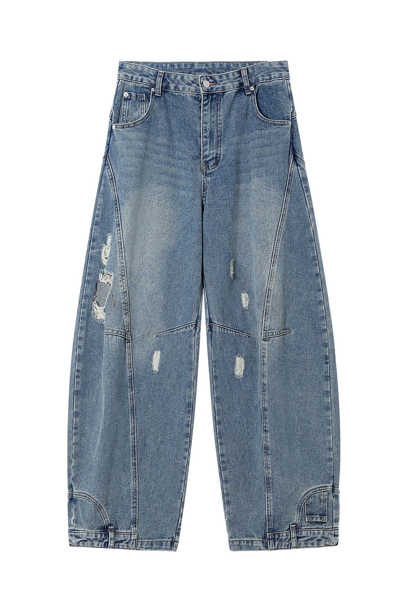 CLP Inverted-Waist Hem Paneled Distressed Jeans-Jeans-M-Free Shipping Leatheretro