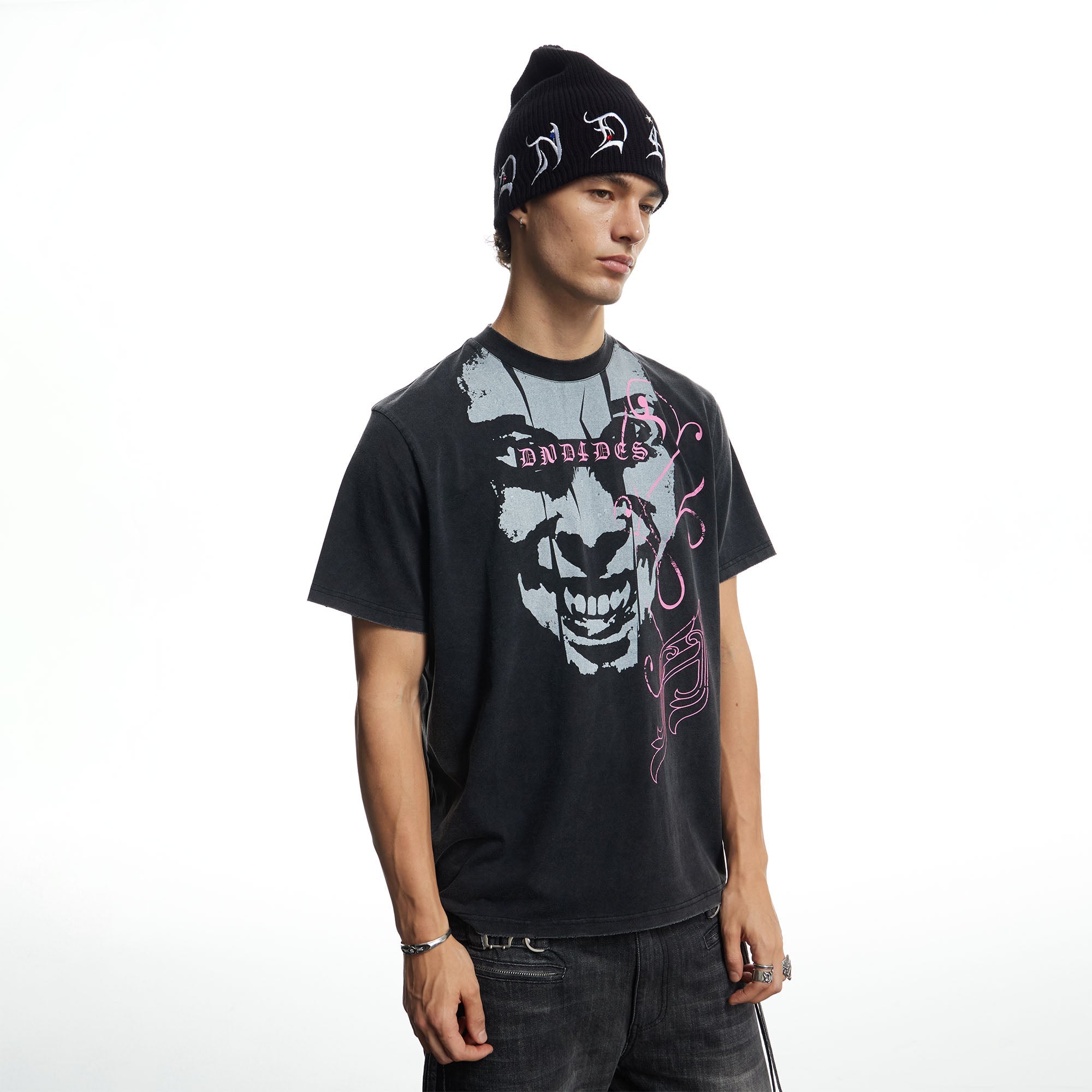 DND4DES Washed Punk Graphic T-Shirt-T Shirt-S-Free Shipping Leatheretro