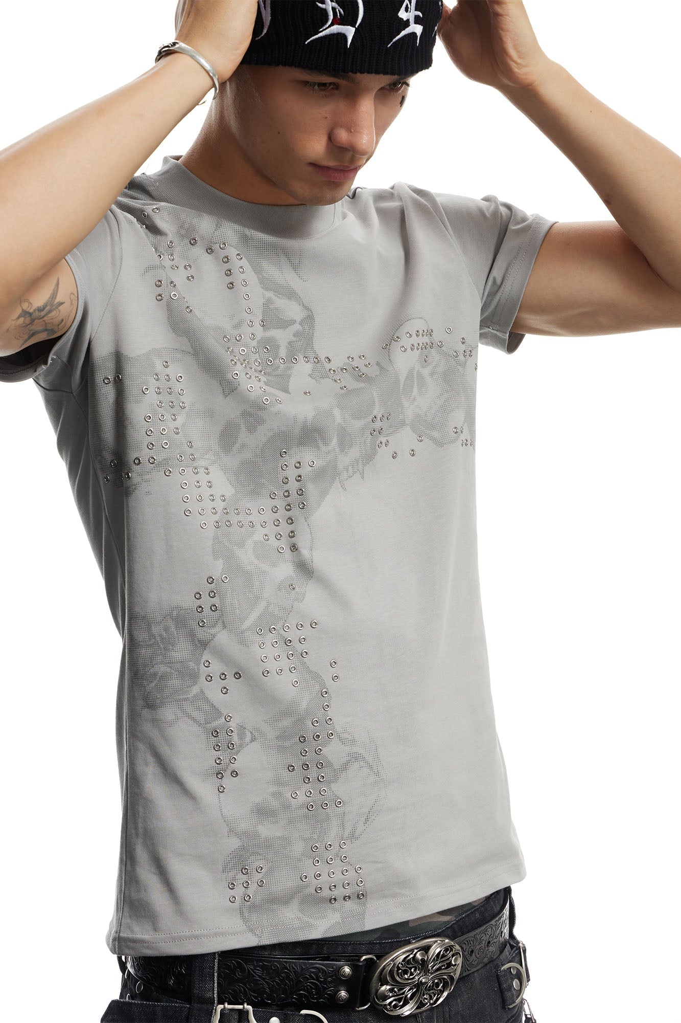 DND4DES Rivet Cross Graphic T-Shirt-T Shirt-S-White-Free Shipping Leatheretro