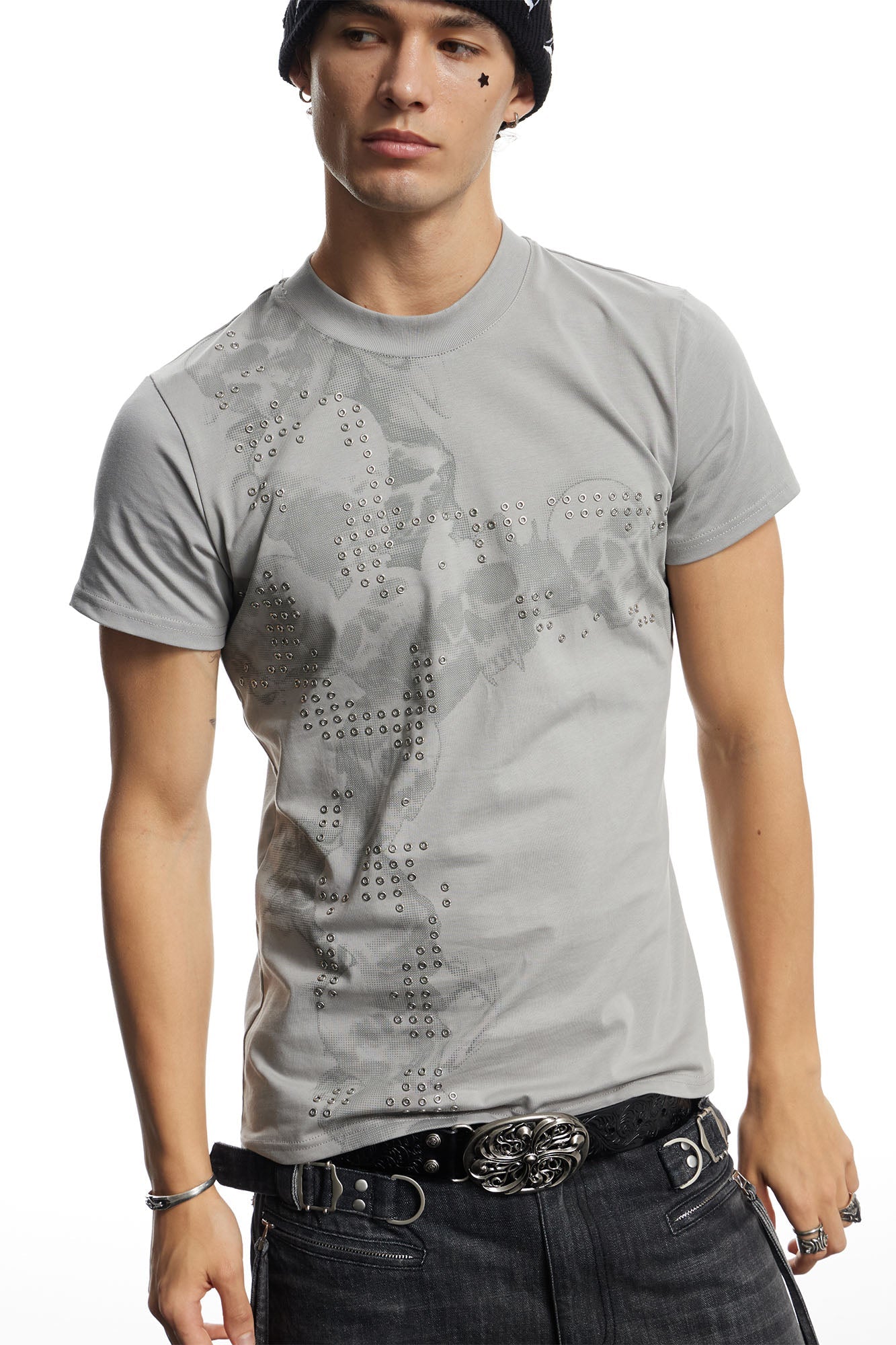 DND4DES Rivet Cross Graphic T-Shirt-T Shirt-S-White-Free Shipping Leatheretro