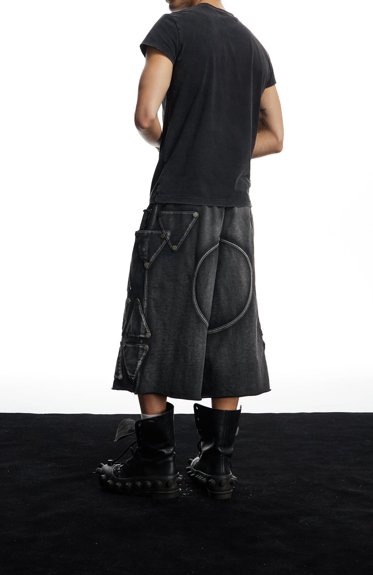 DND4DES Washed Geometric Panel Shorts-Shorts-S (Preorder)-Free Shipping Leatheretro